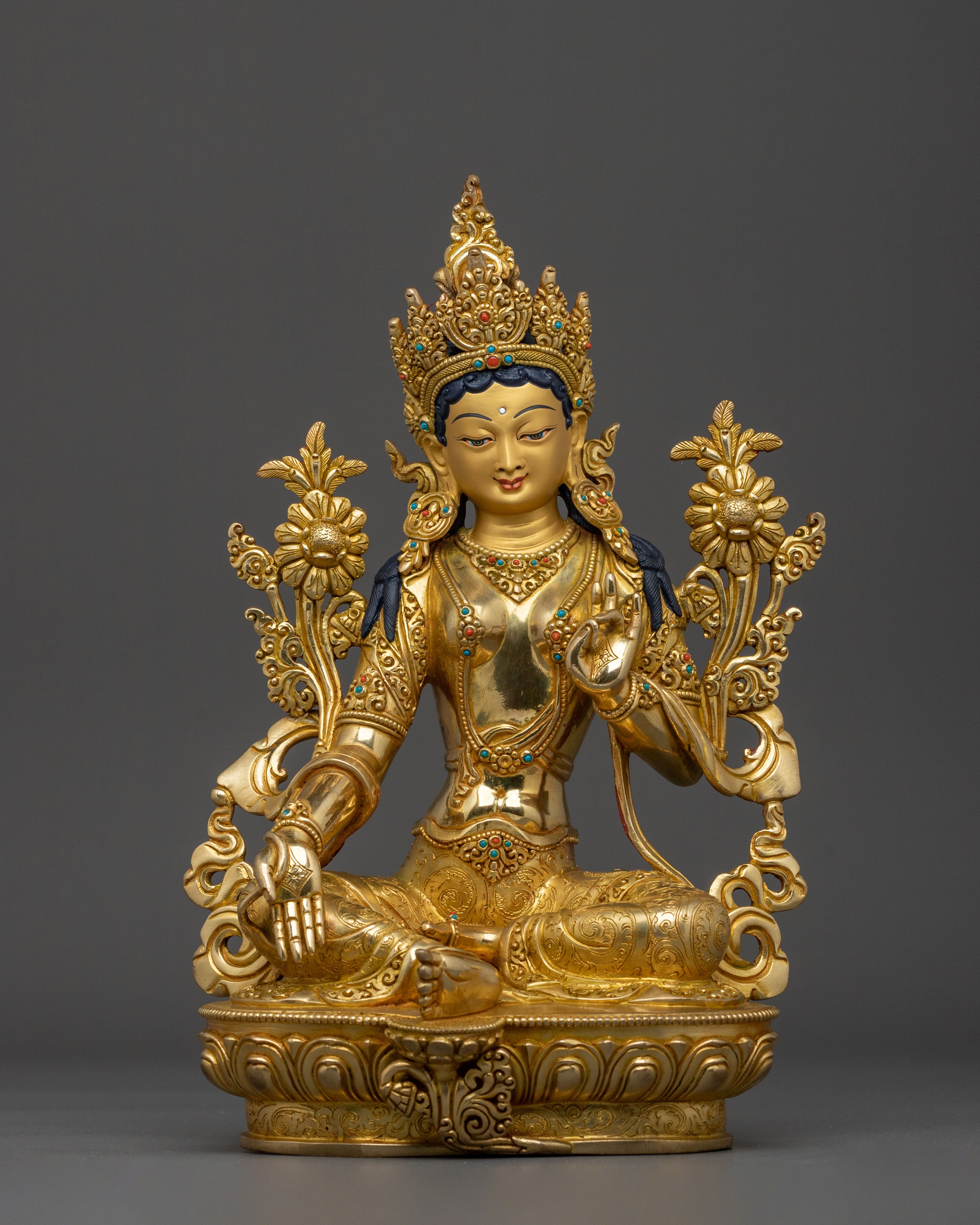 Traditional Tibetan 21 Tara Sculptures | 24K Gold Gilded Sacred Set