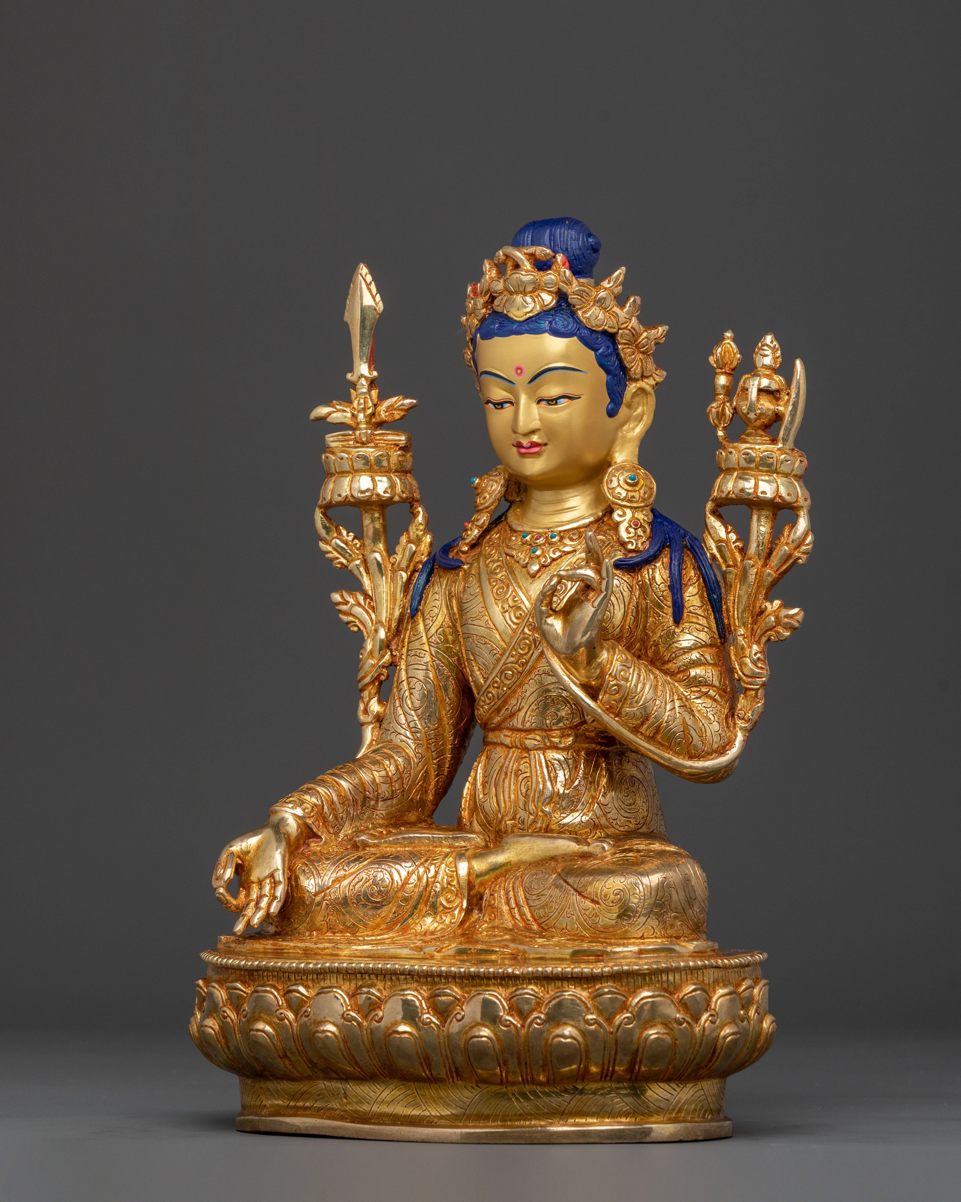 Majestic Yuthok Yonten Gonpo Sculpture | 24K Gold Gilded