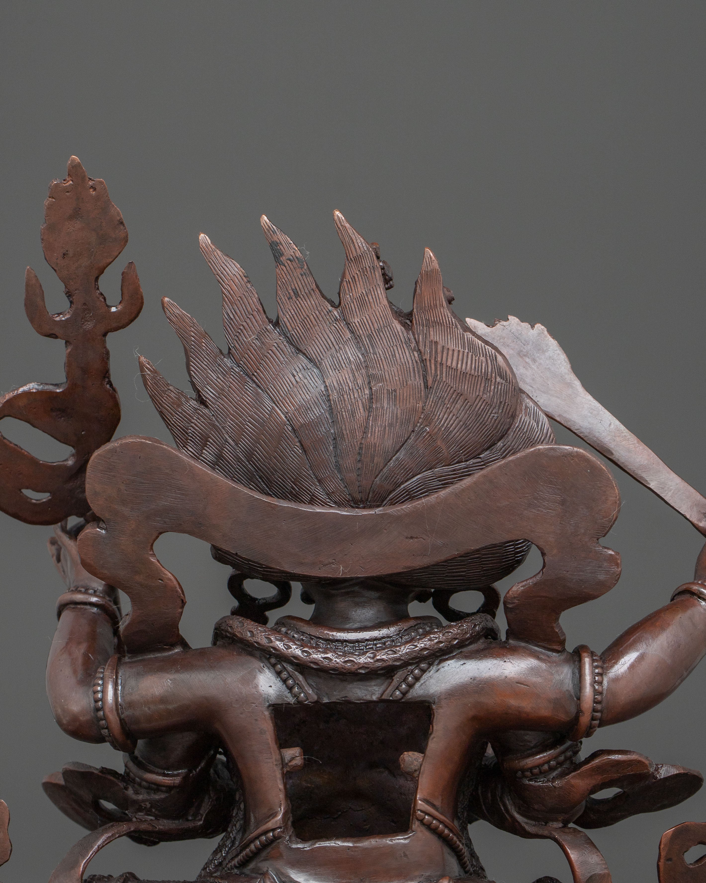 Four Armed Mahakala Statue in Oxidized Copper