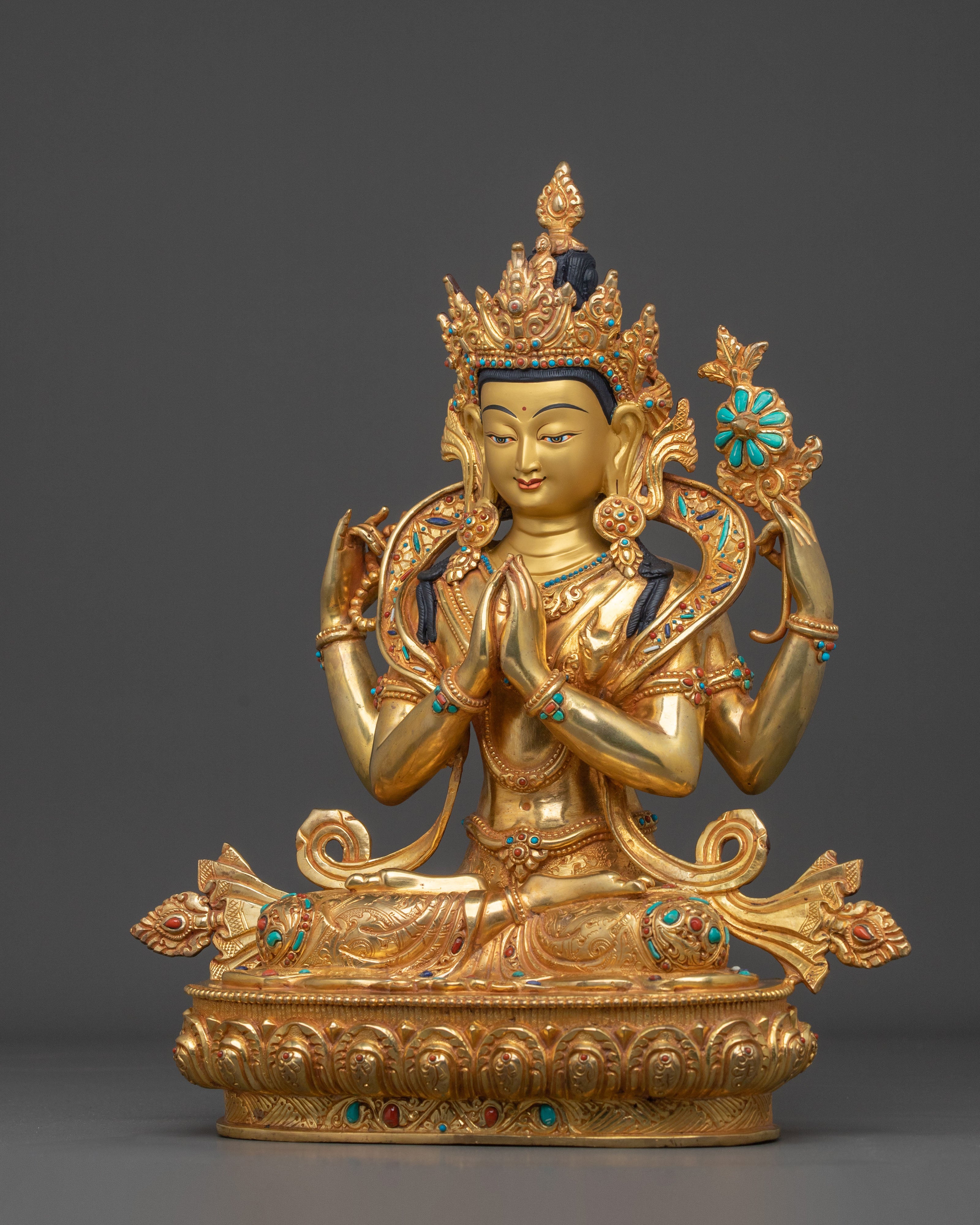 Handmade Four Armed Chenrezig Sculpture | Home Decor