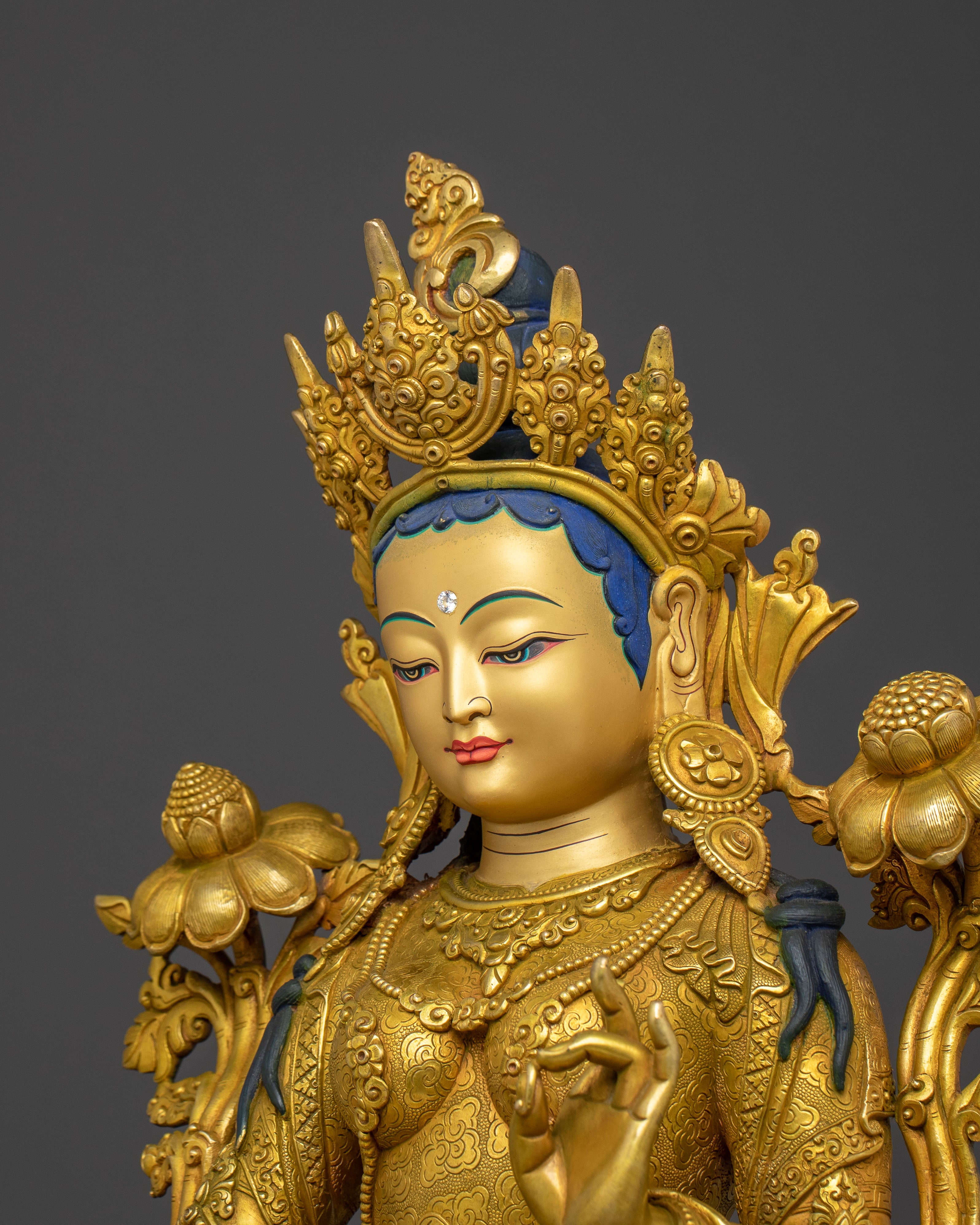 Green Tara Healing Deity Statue – 24K Gilded Serenity