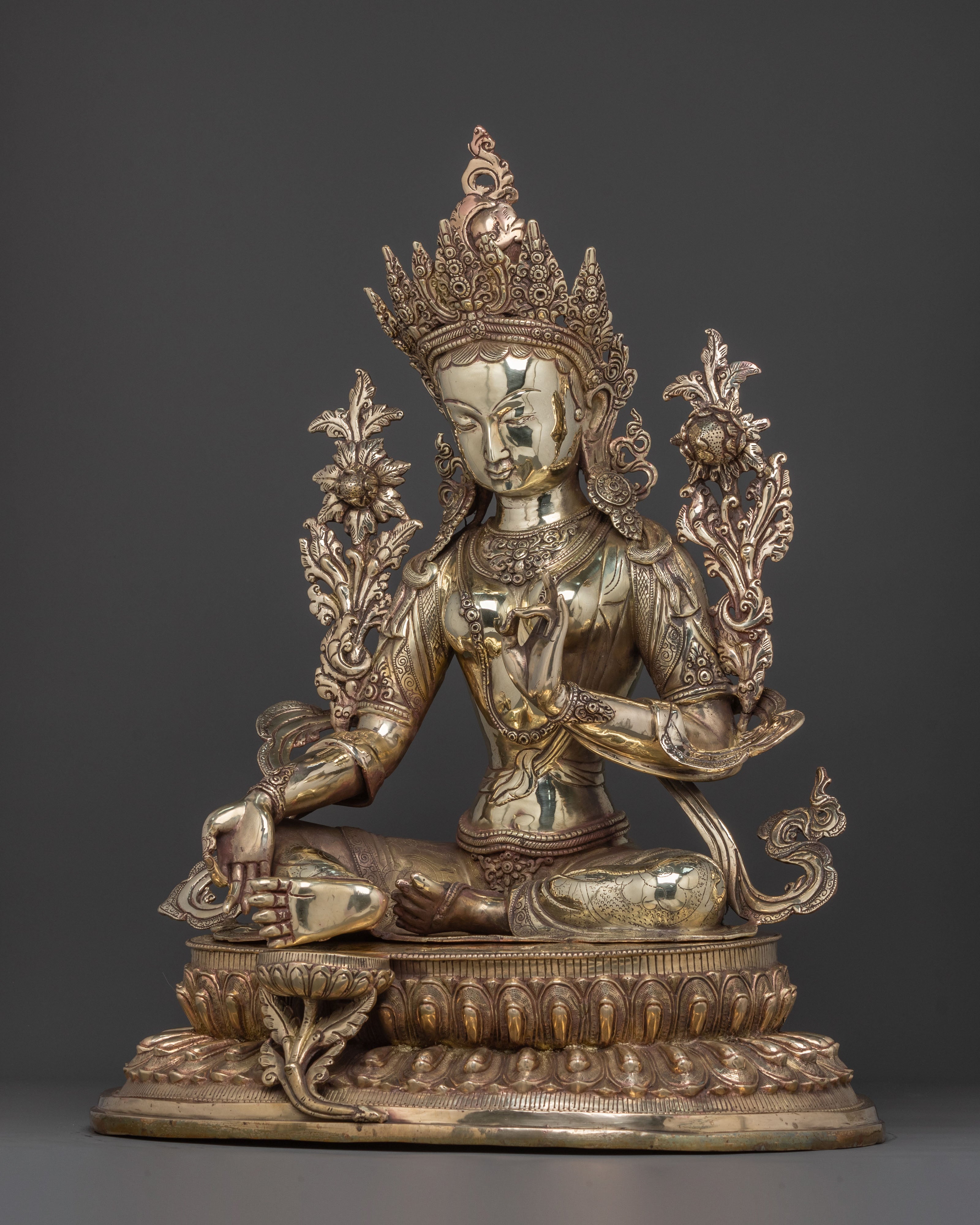 Green Tara Grace Statue: Handcrafted Copper Deity
