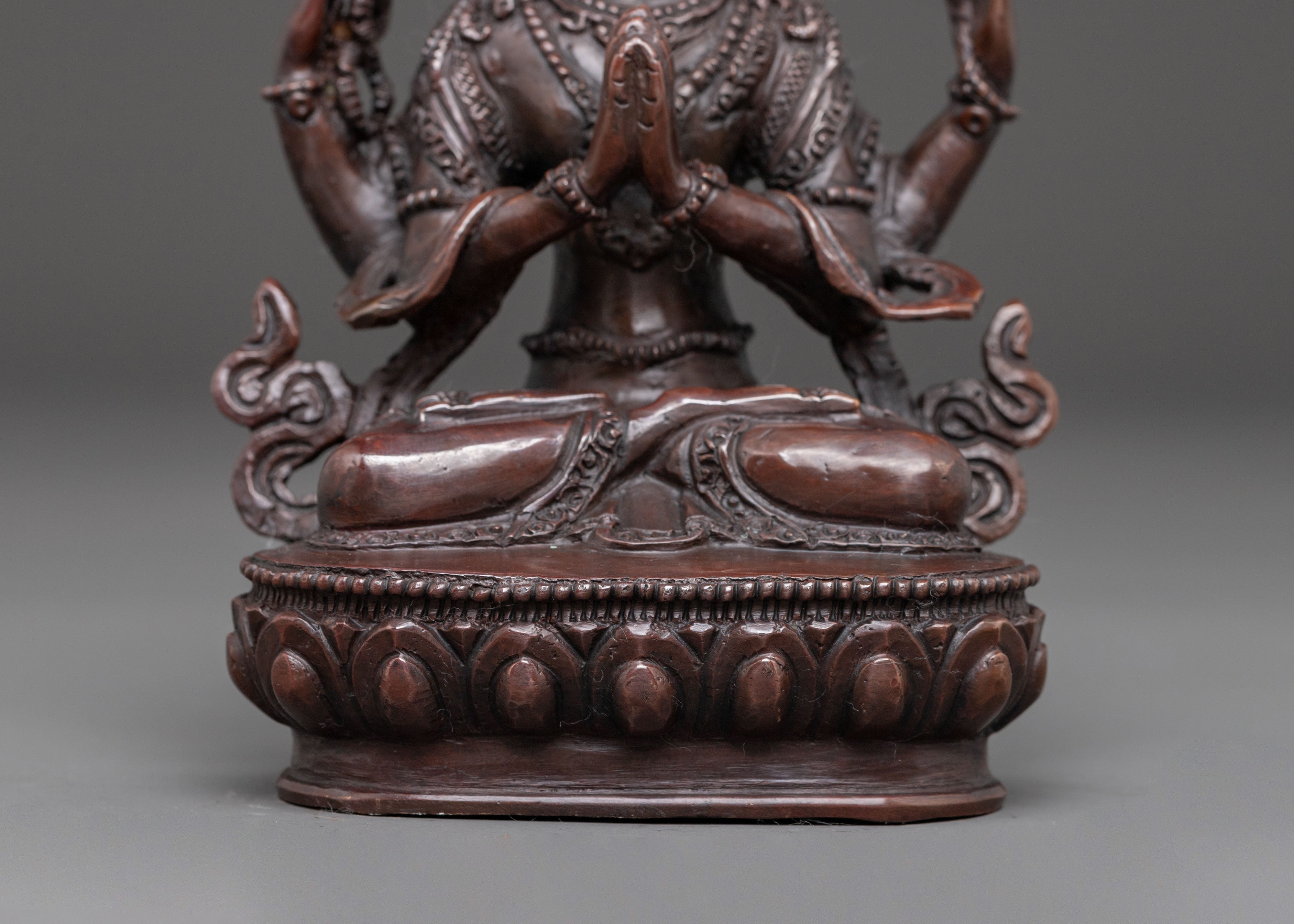 Handcrafted Chenrezig Oxidized Copper Statue | Meditation Altar Decor