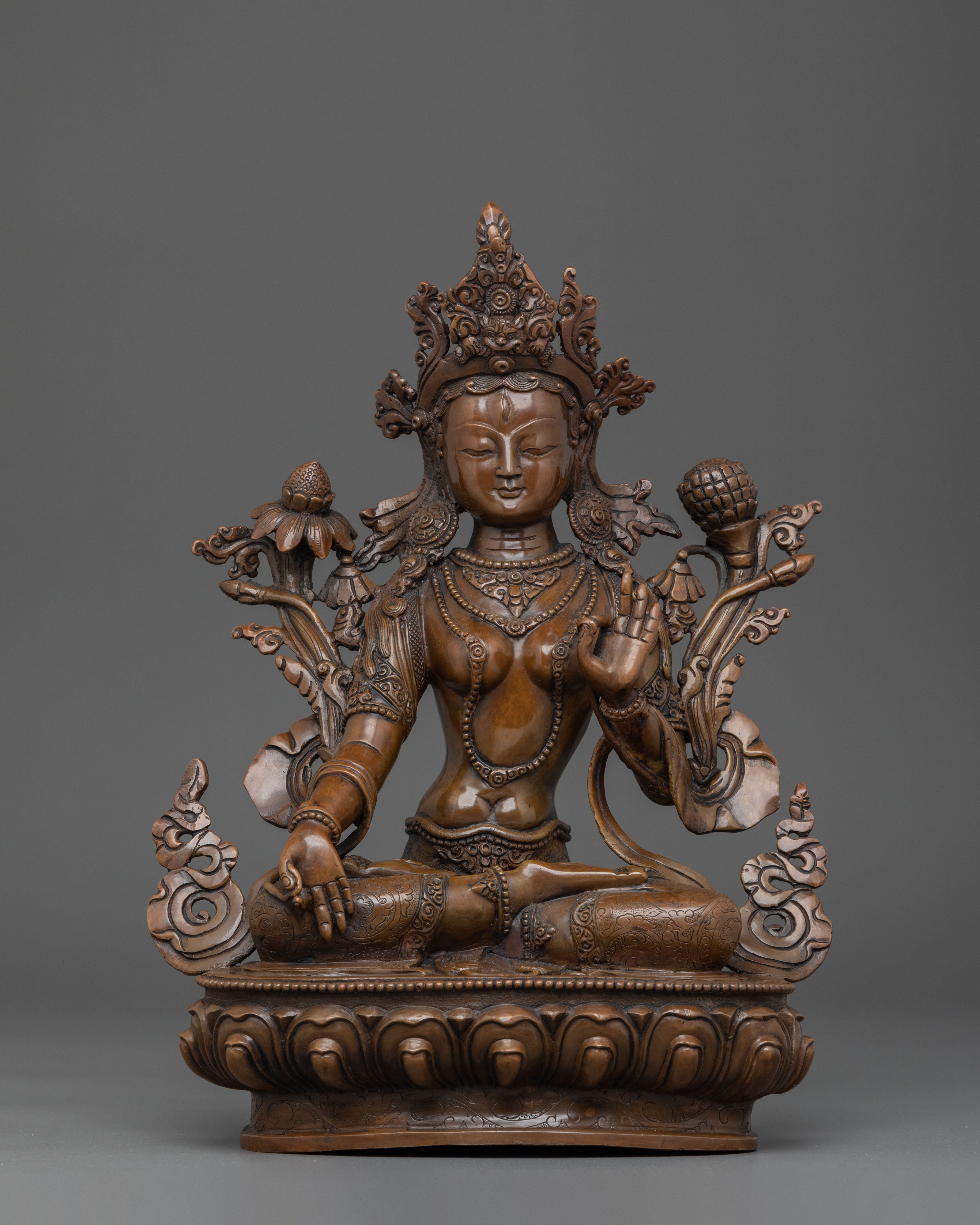 White Tara Blessing and Healing Statue in Oxidized Copper