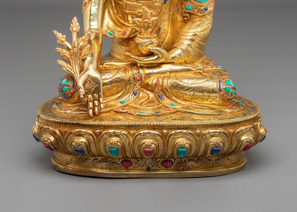 Hand-Gilded Handmade Medicine Buddha Sculpture of Healing