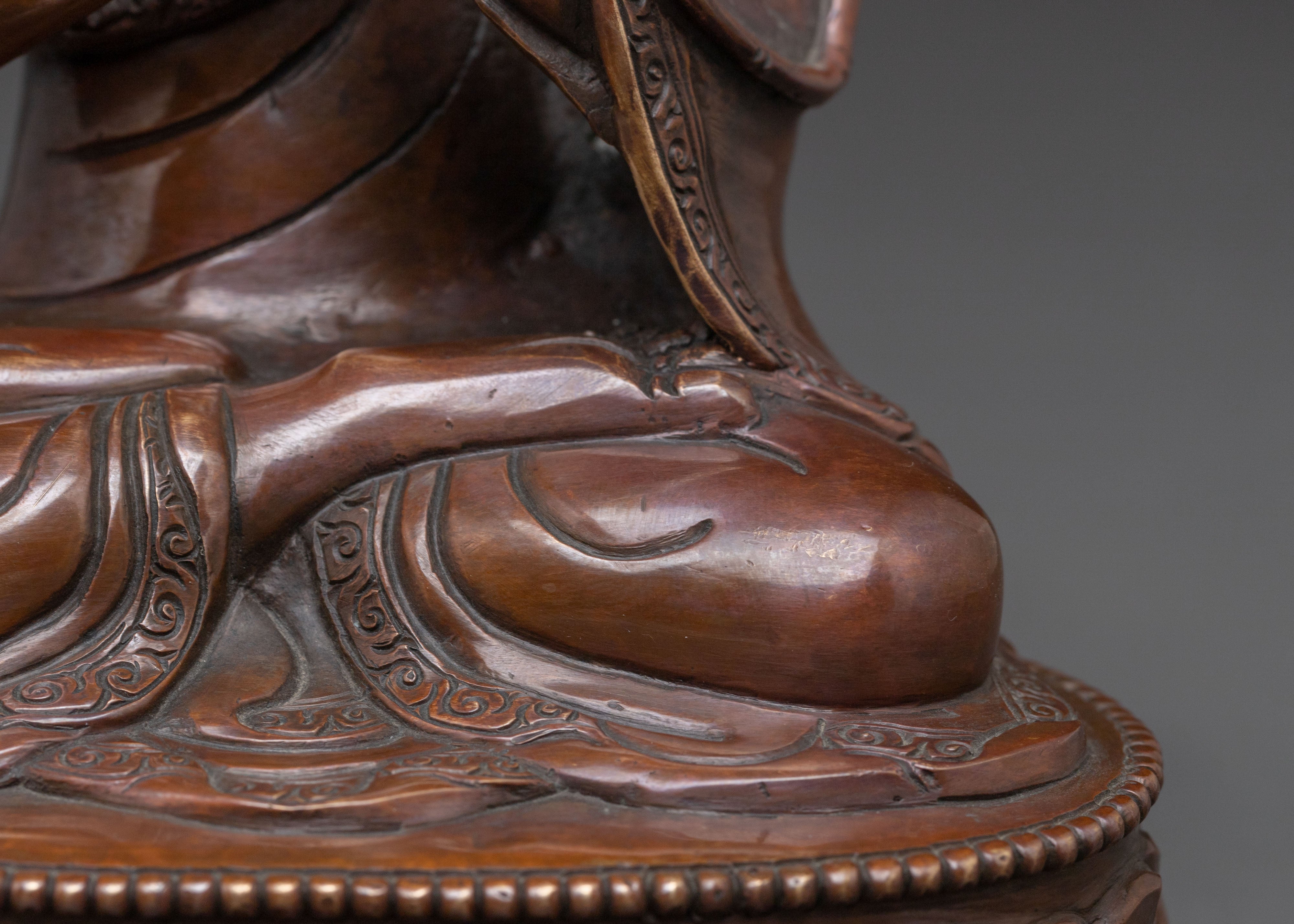 Handcrafted Tsongkhapa with Disciples Statue – Oxidized Copper Finish