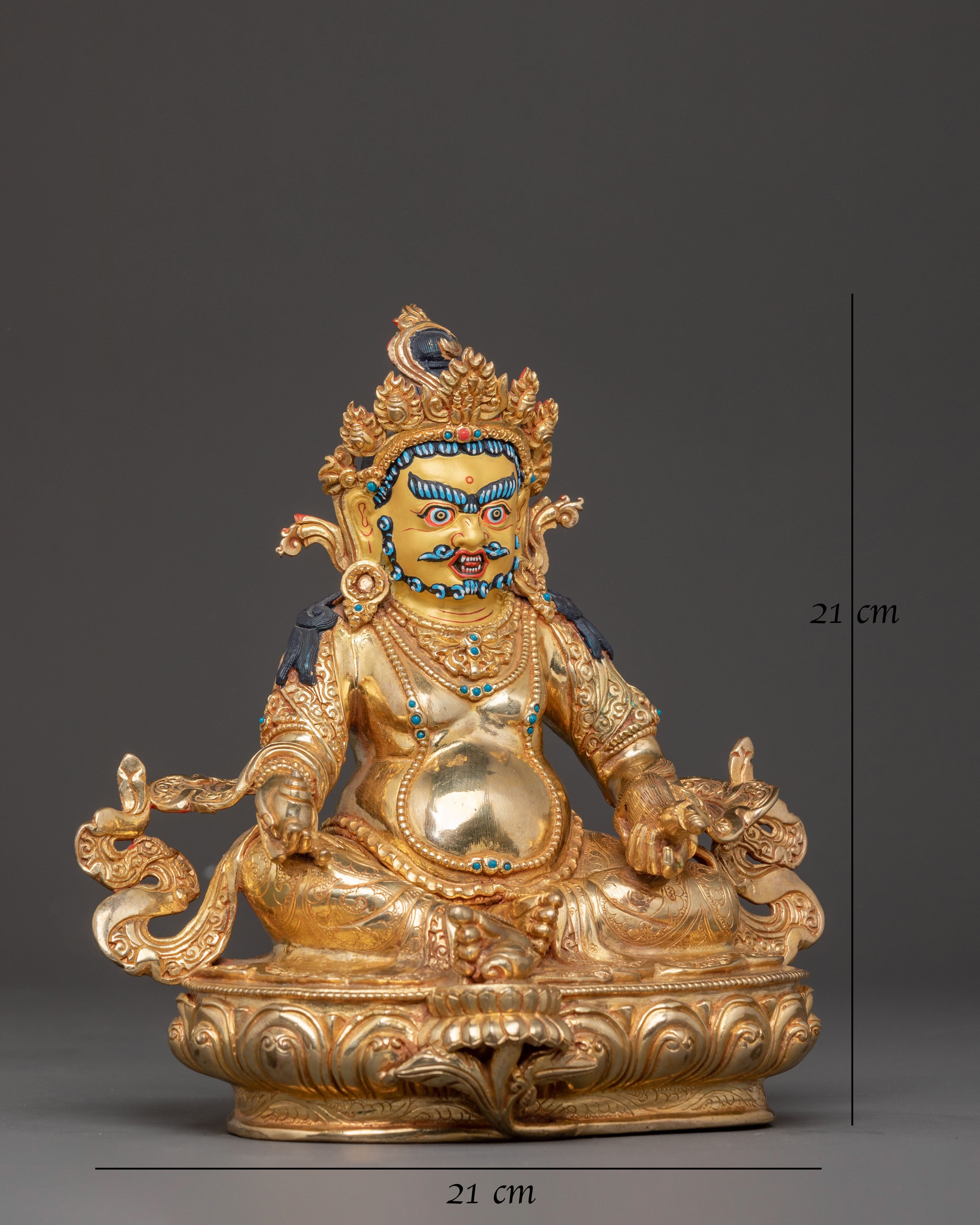Handcrafted Dzambhala Sculpture: 24K Gold Gilded Statue