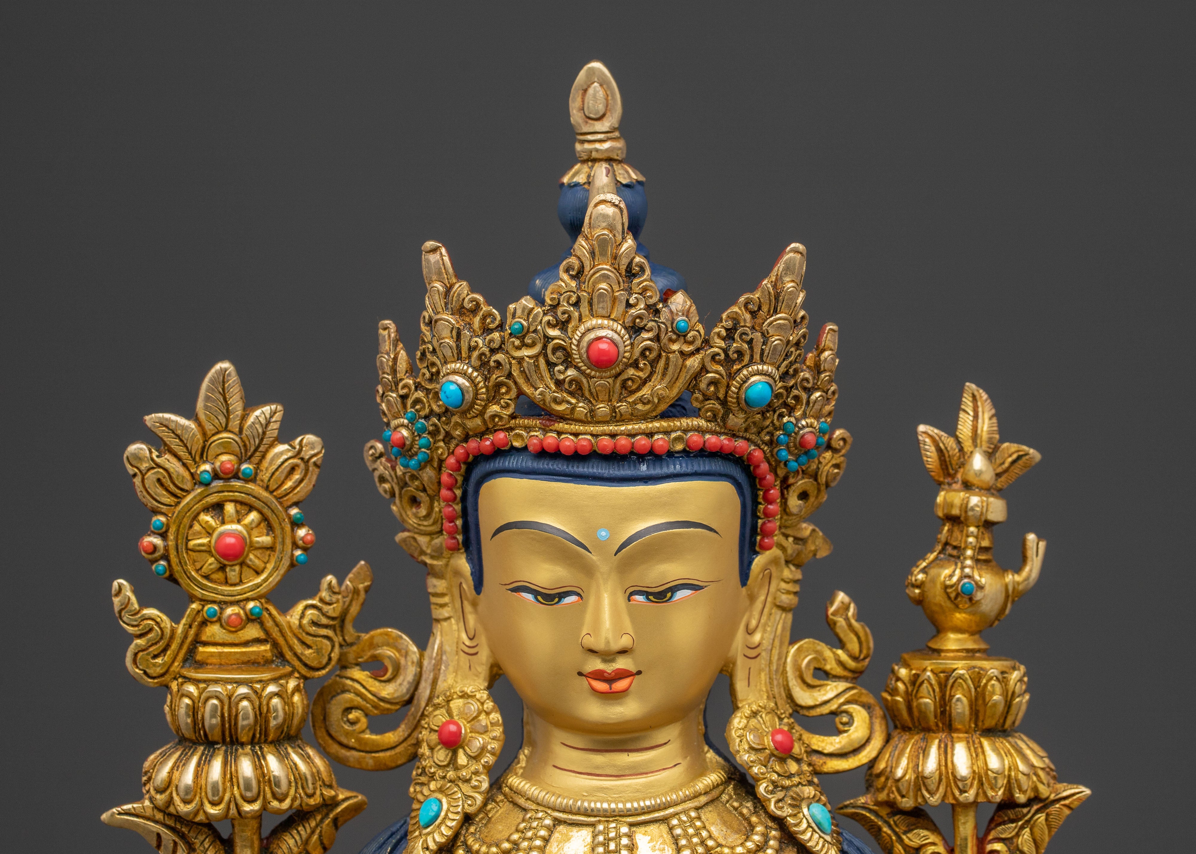 Maitreya Buddha Handcrafted Sacred Statue with 24K Gold Gilding