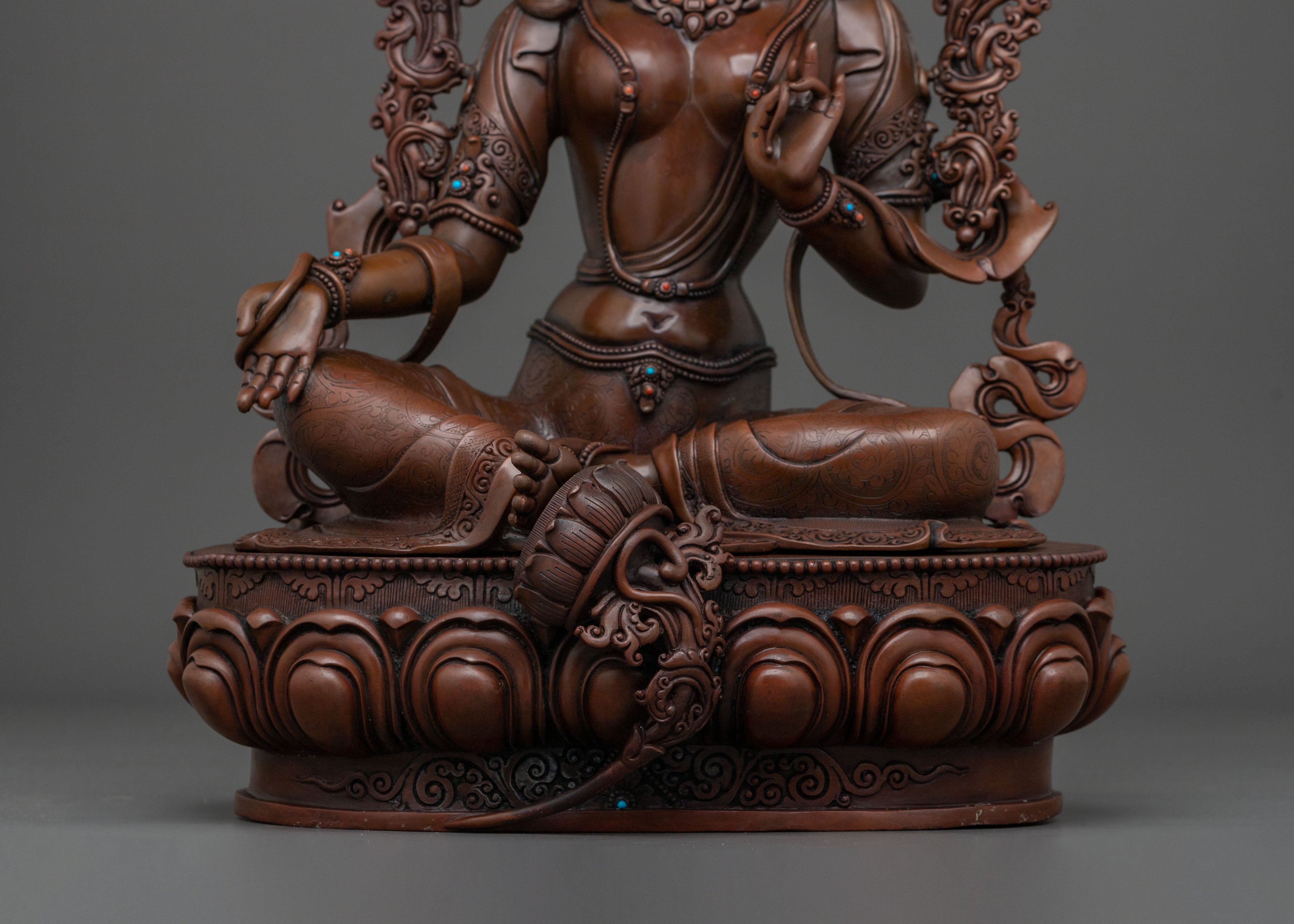 Compassion Goddess Green Tara: Oxidized Copper Sculpture