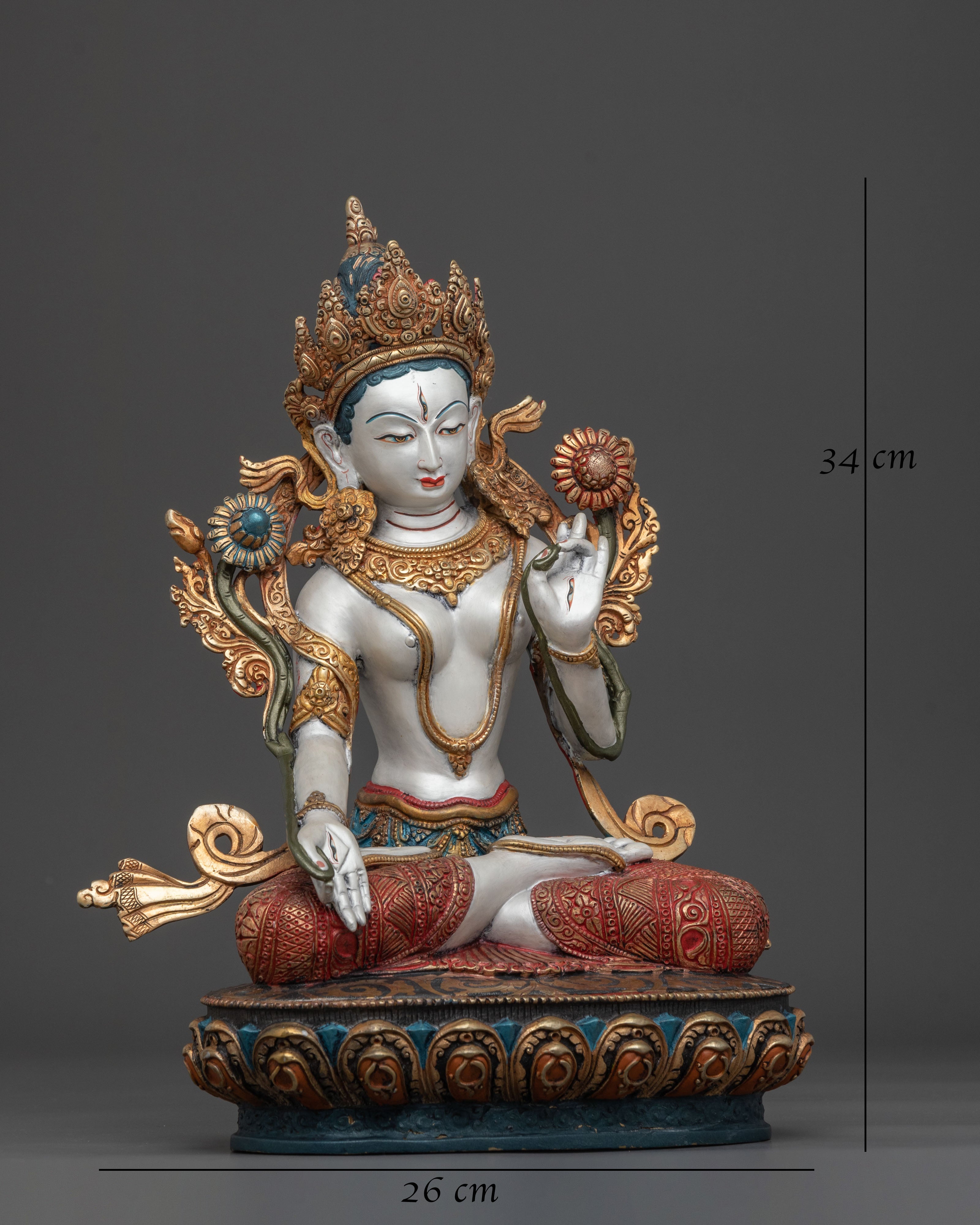 White Tara Wisdom Sculpture | Tibetan Goddess
