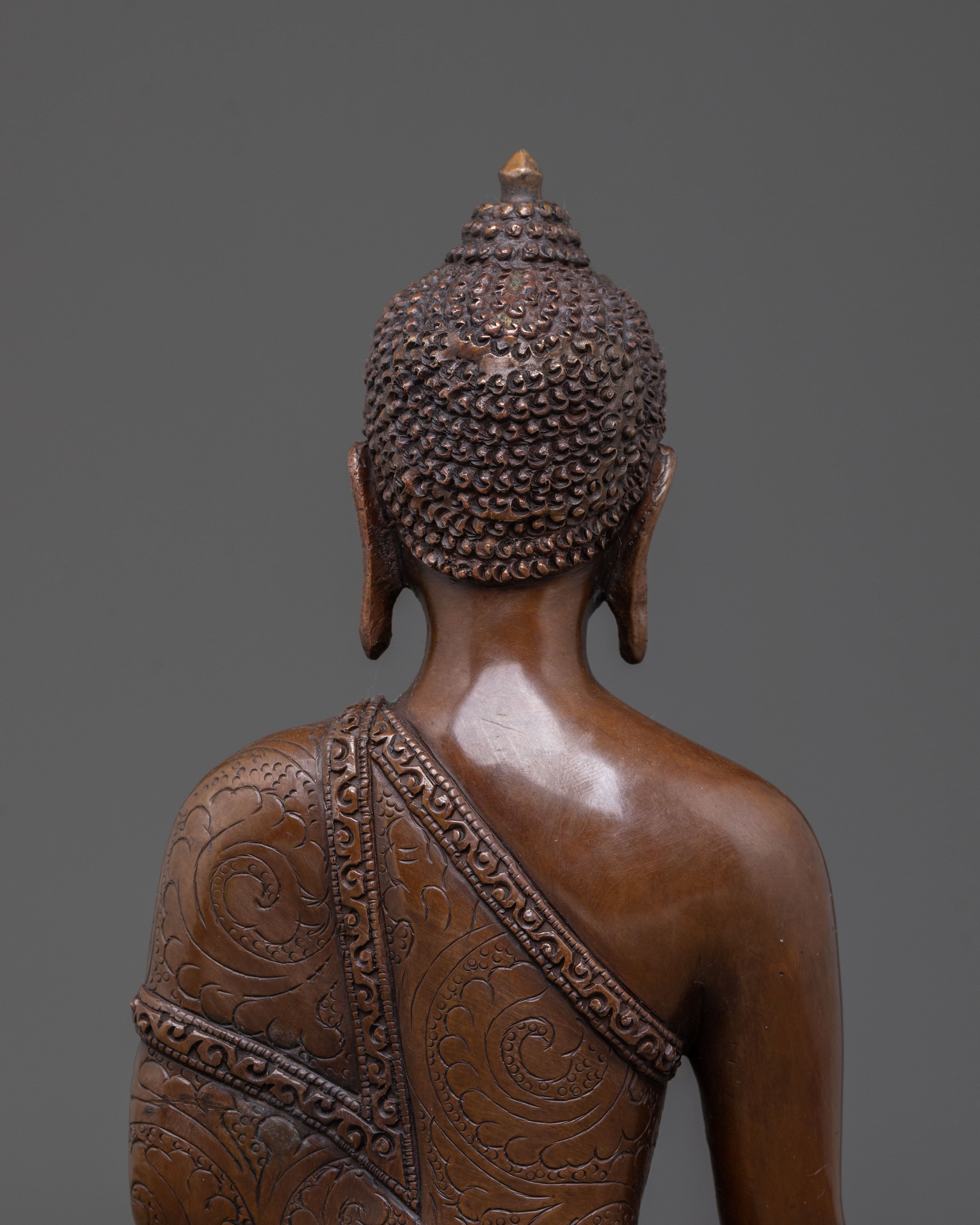 Shakyamuni Buddha: Oxidized Copper Figurine