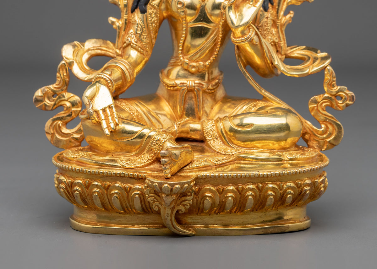 Buddhist Green Tara Meditation Statue in 24K Gold Gilded Copper