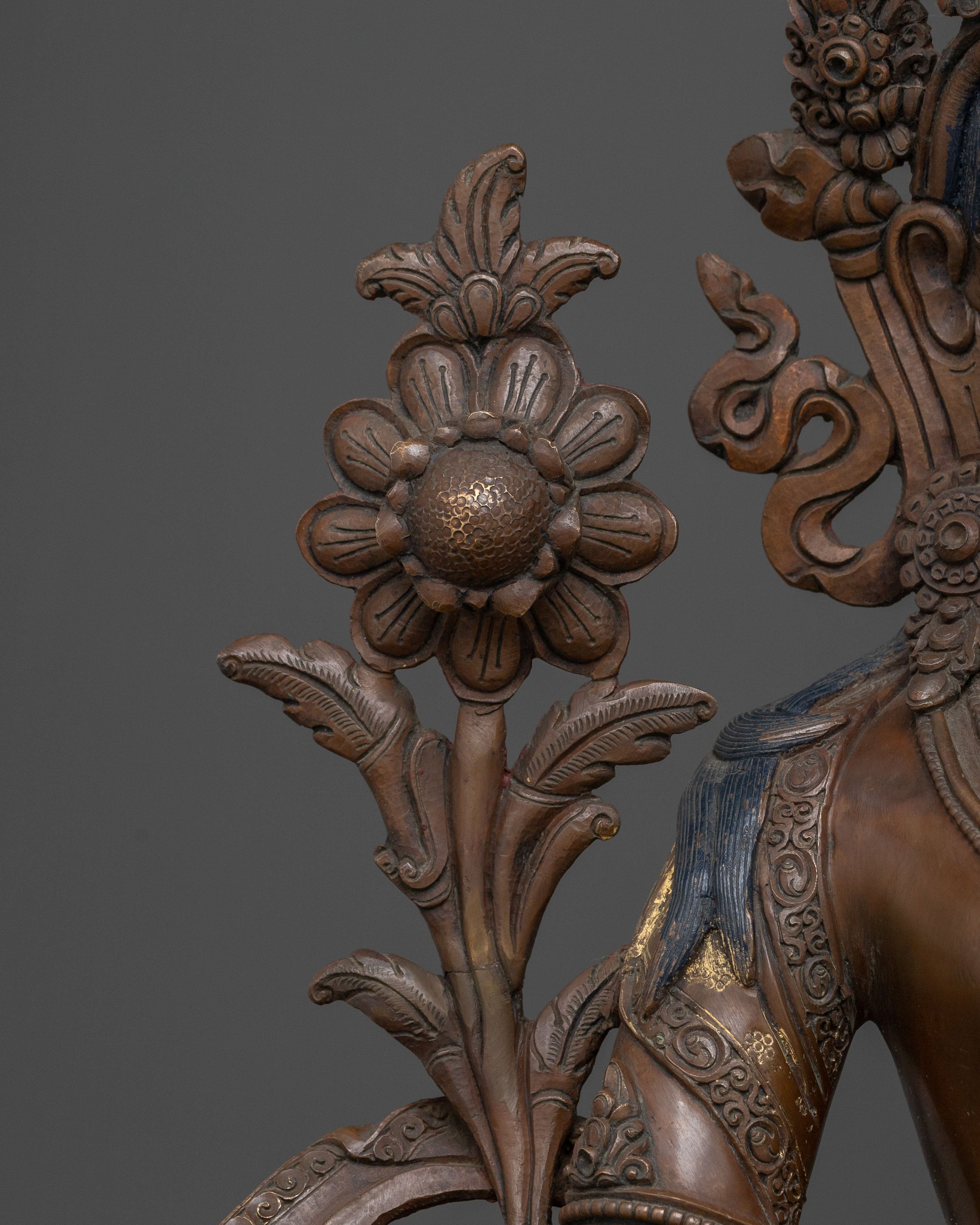 White Tara Oxidized Copper Statue | Long Life Icon
