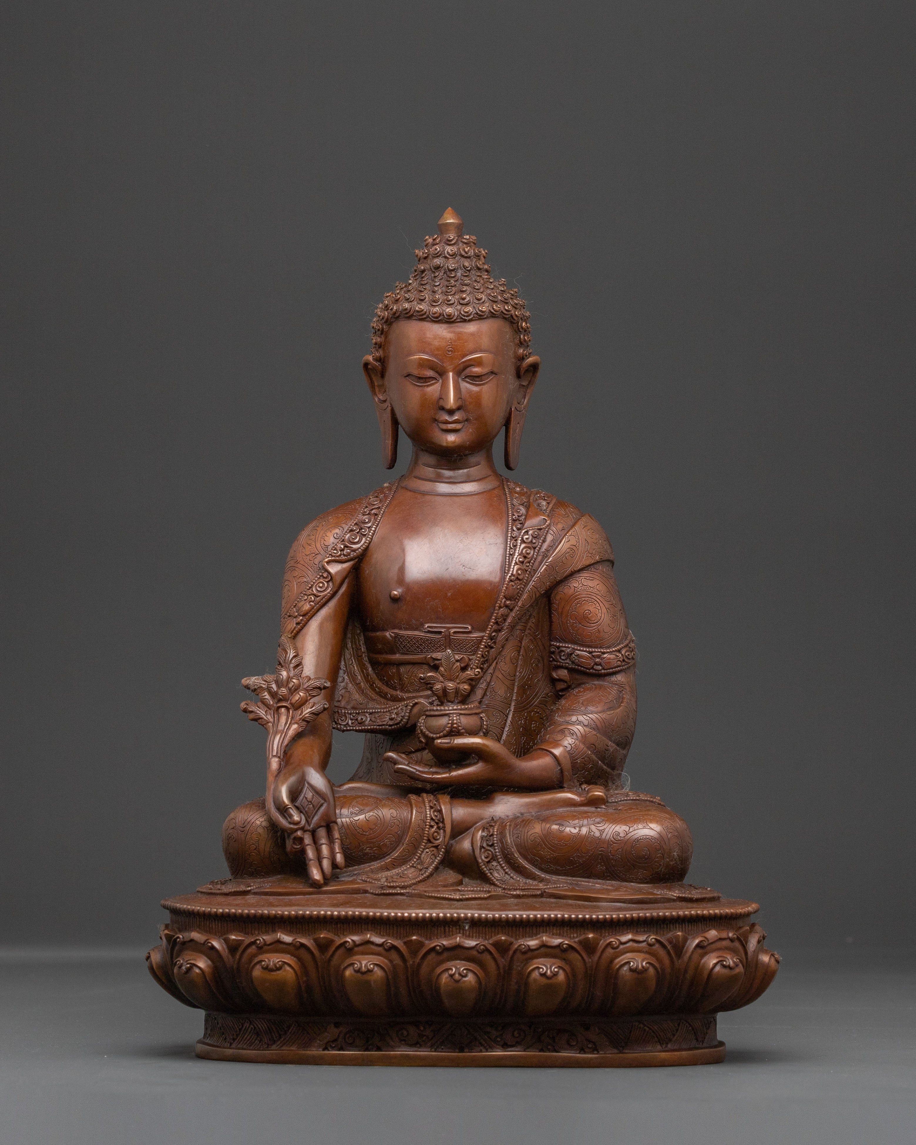Healing Medicine Buddha Handcrafted Statue in Oxidized Copper