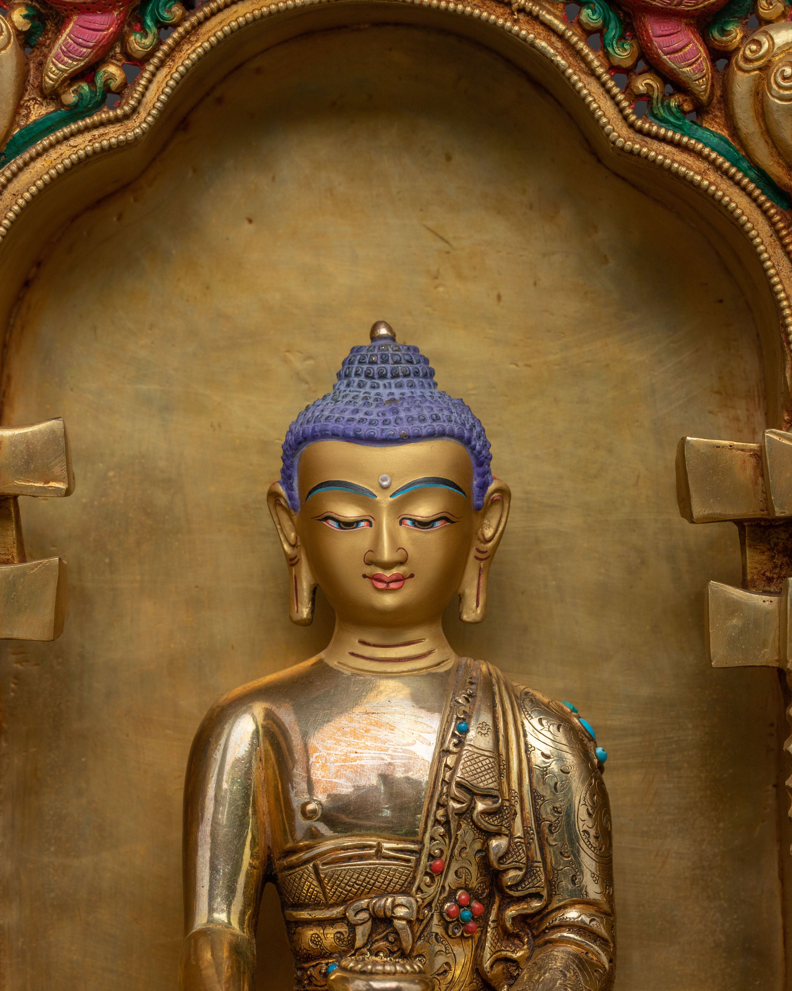 Shakyamuni Buddha in Throne Statue – 24K Gold Gilded Masterpiece