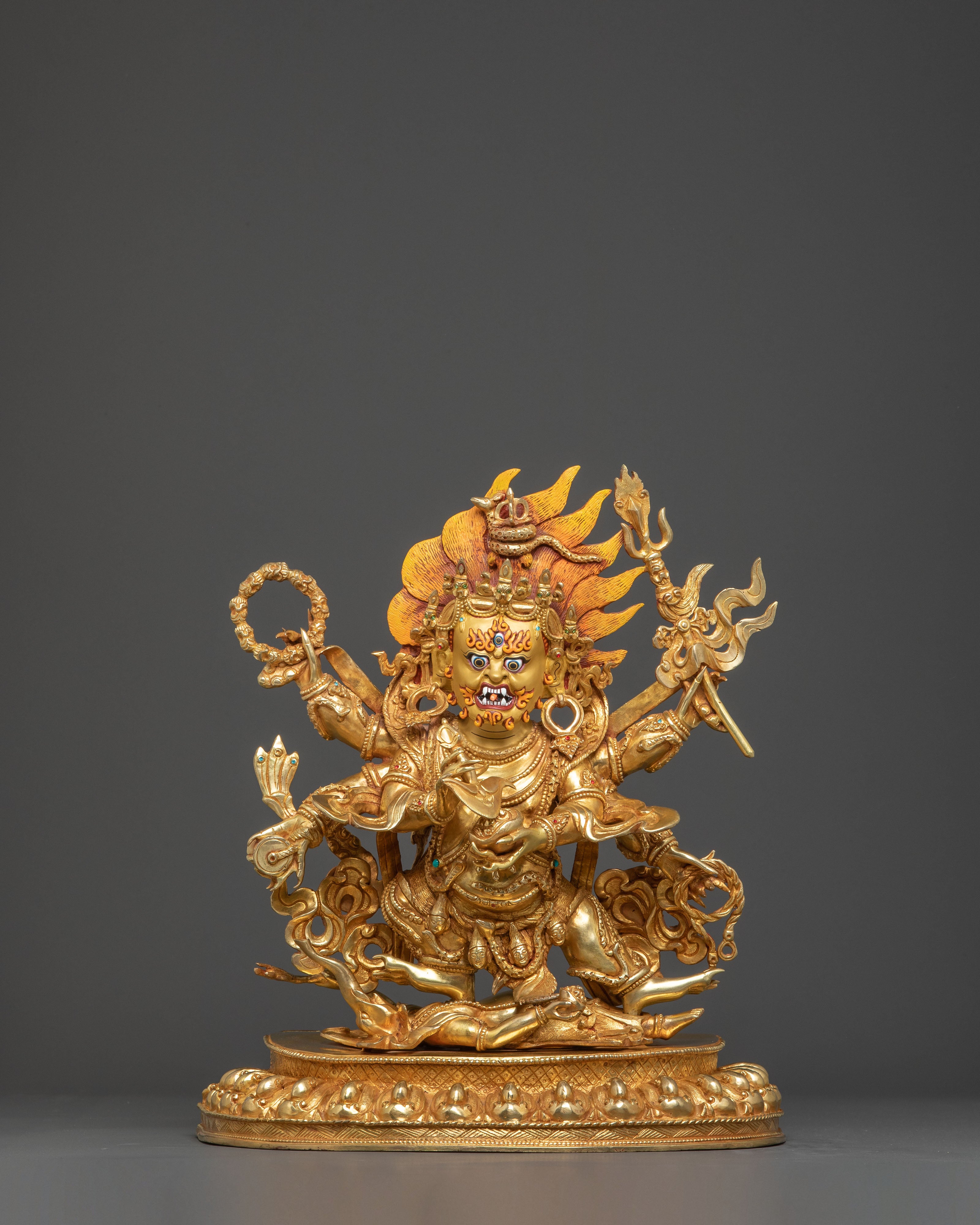 Handcrafted Six Armed Mahakala Copper Body Statue | Majestic Protector