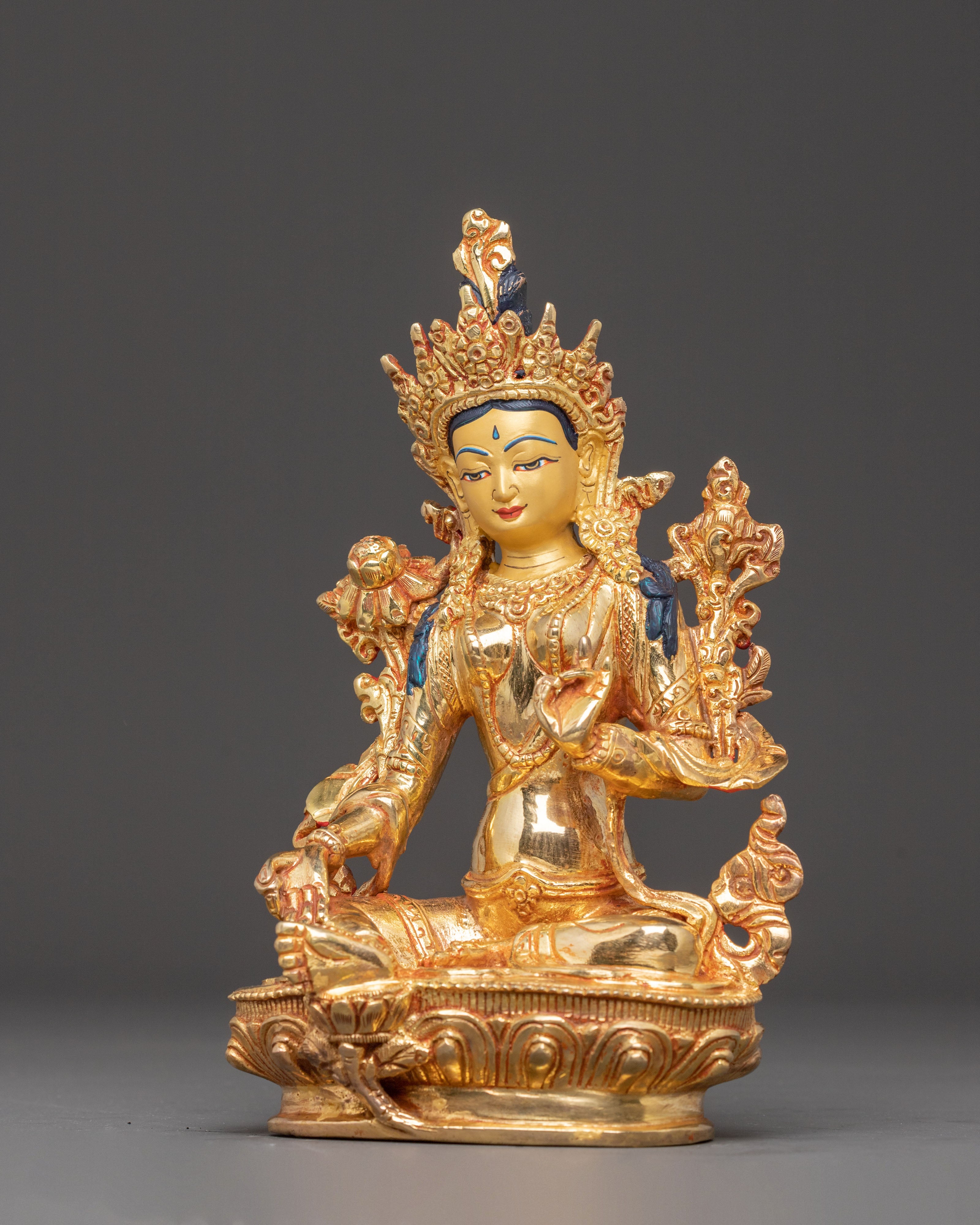 Mother Green Tara Golden Handcrafted Statue | Compassion Goddess
