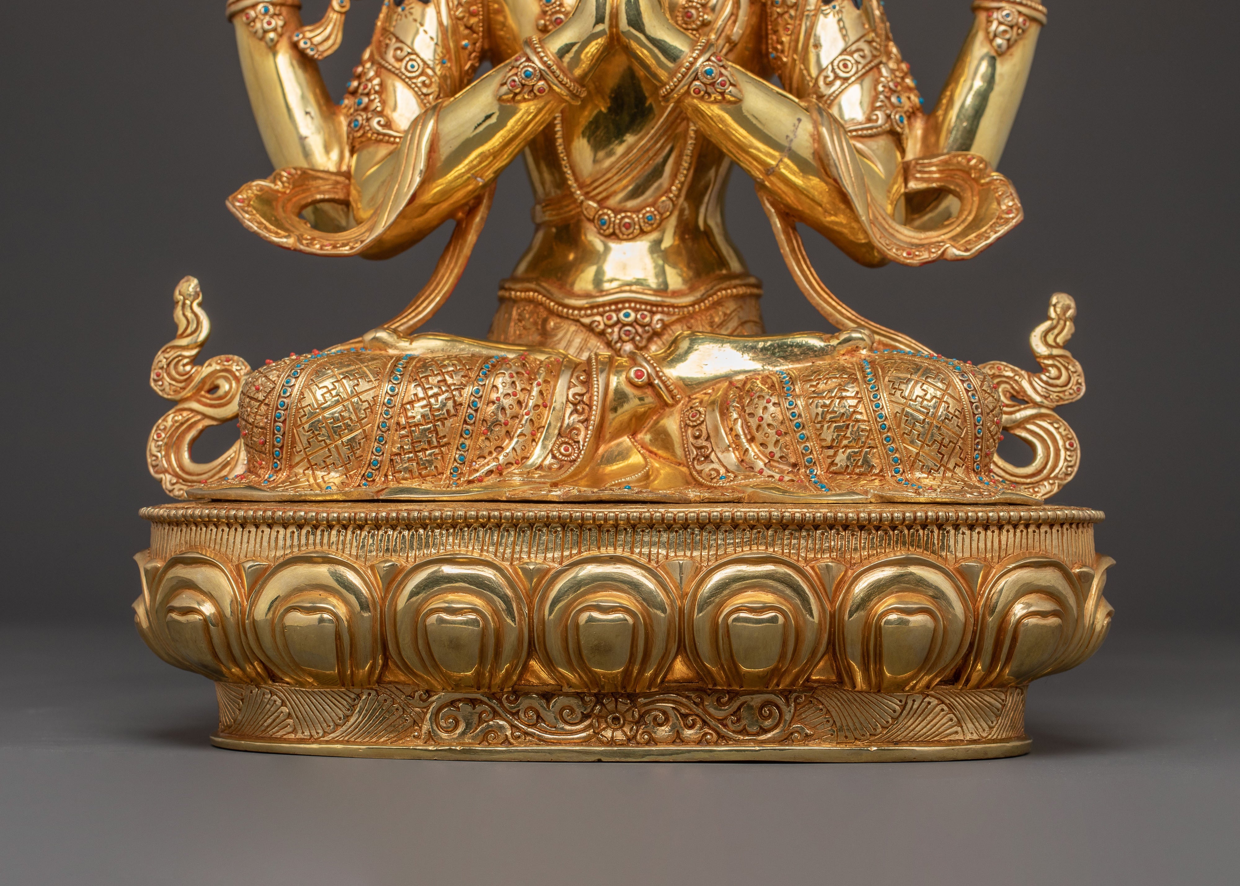 24k Gold Gilded Chenrezig Sacred Statue — Handcrafted Splendor