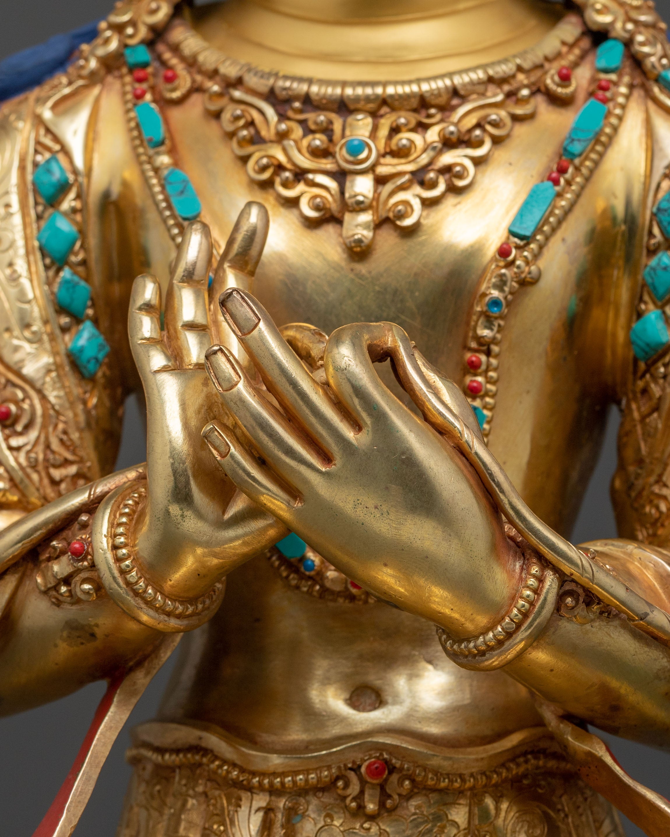 Maitreya Buddha Fire Gold Gilded Statue | Home Decor