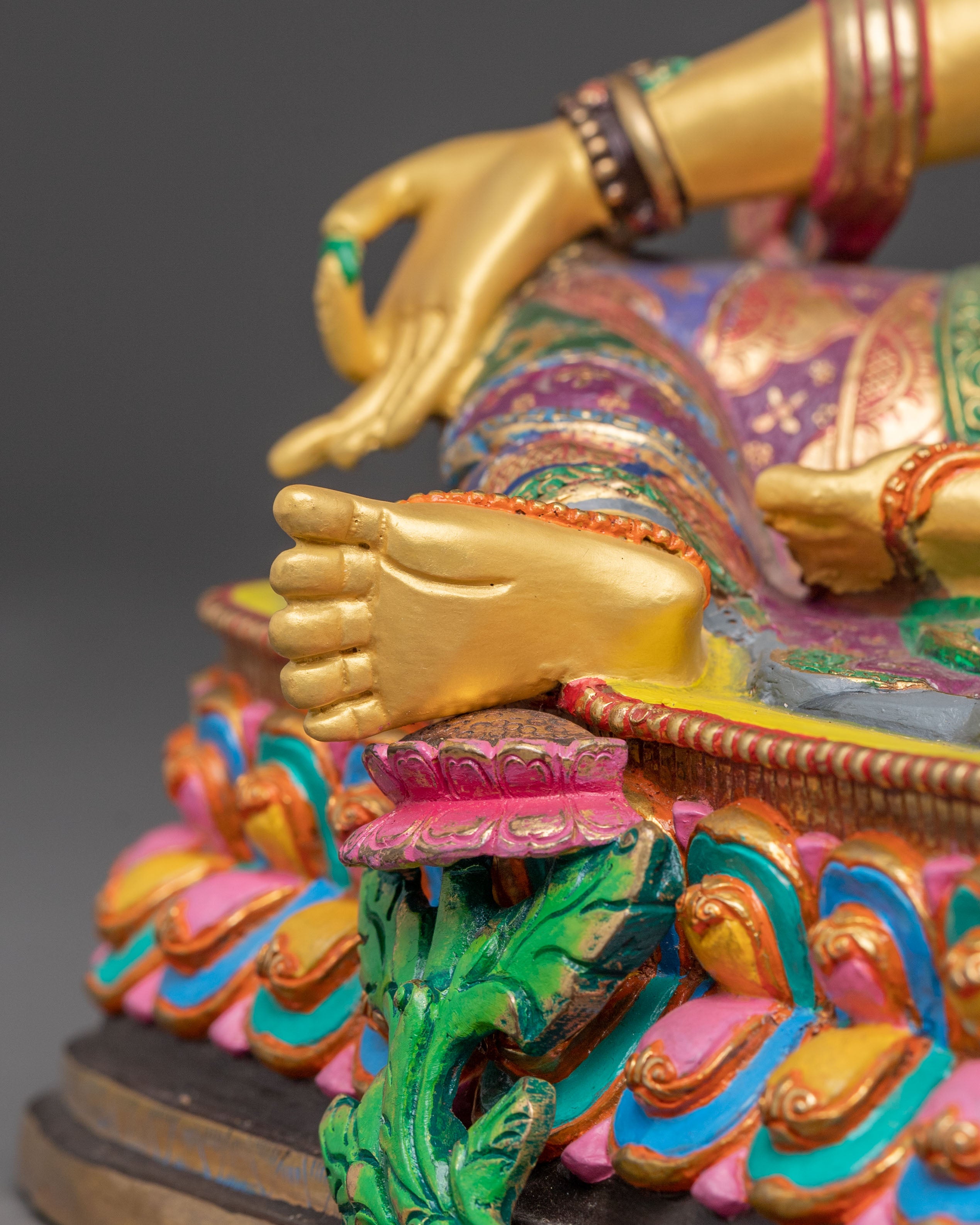 Vibrant Mother Green Tara Statue | 24K Gold Gilded Sculpture