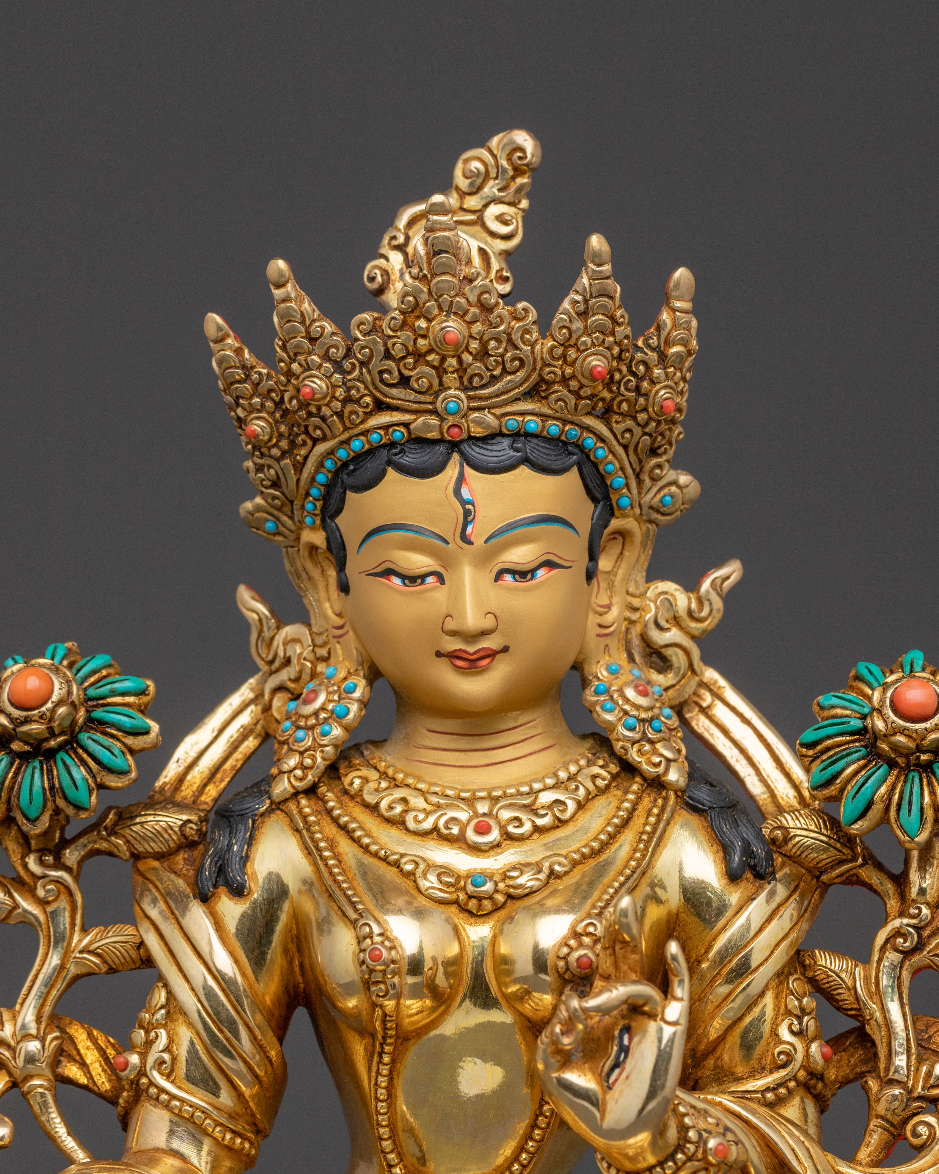 Handcrafted White Tara Sacred Statue – Gilded Perfection