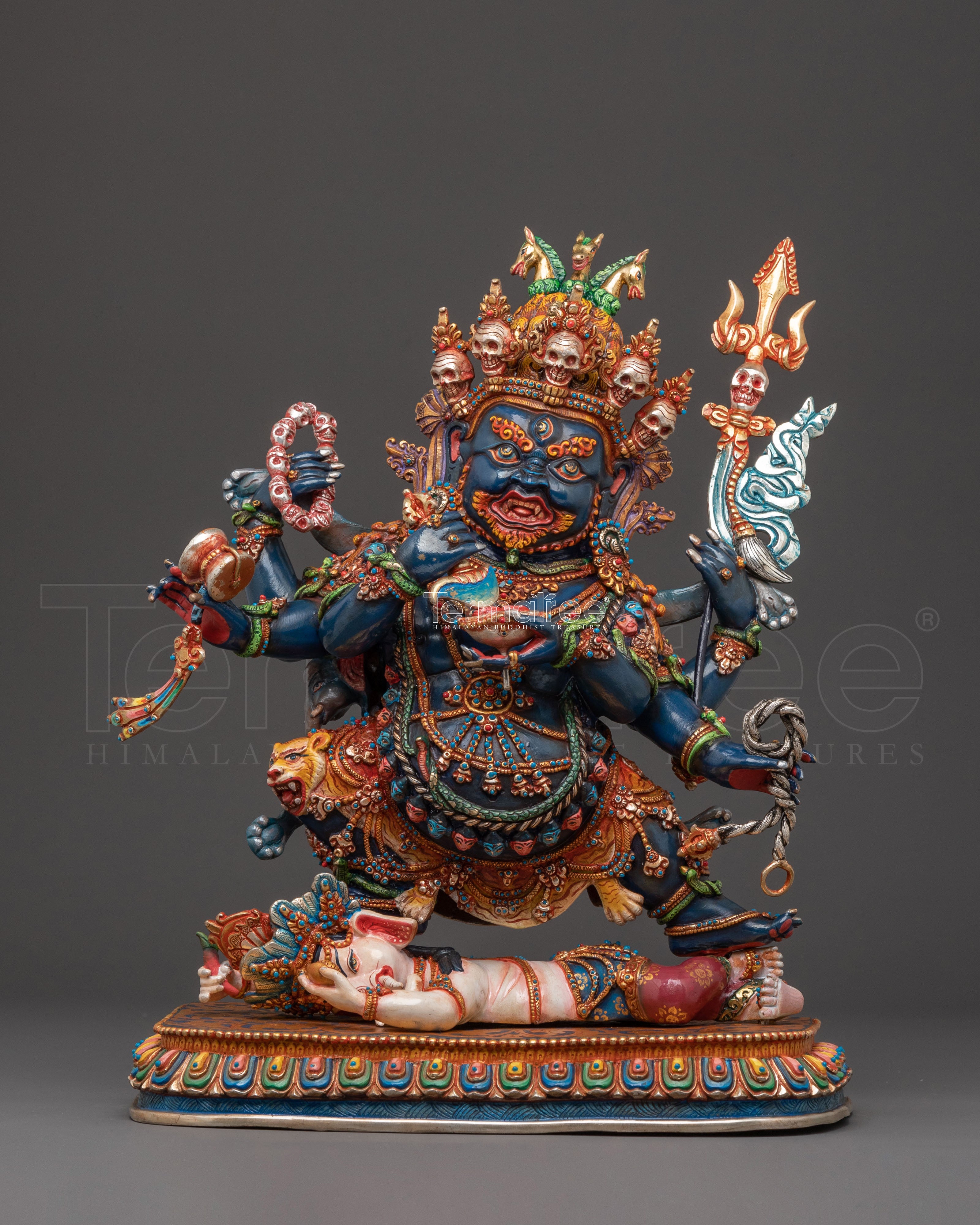 Mahakala Six Arms Protector Sculpture for Altar
