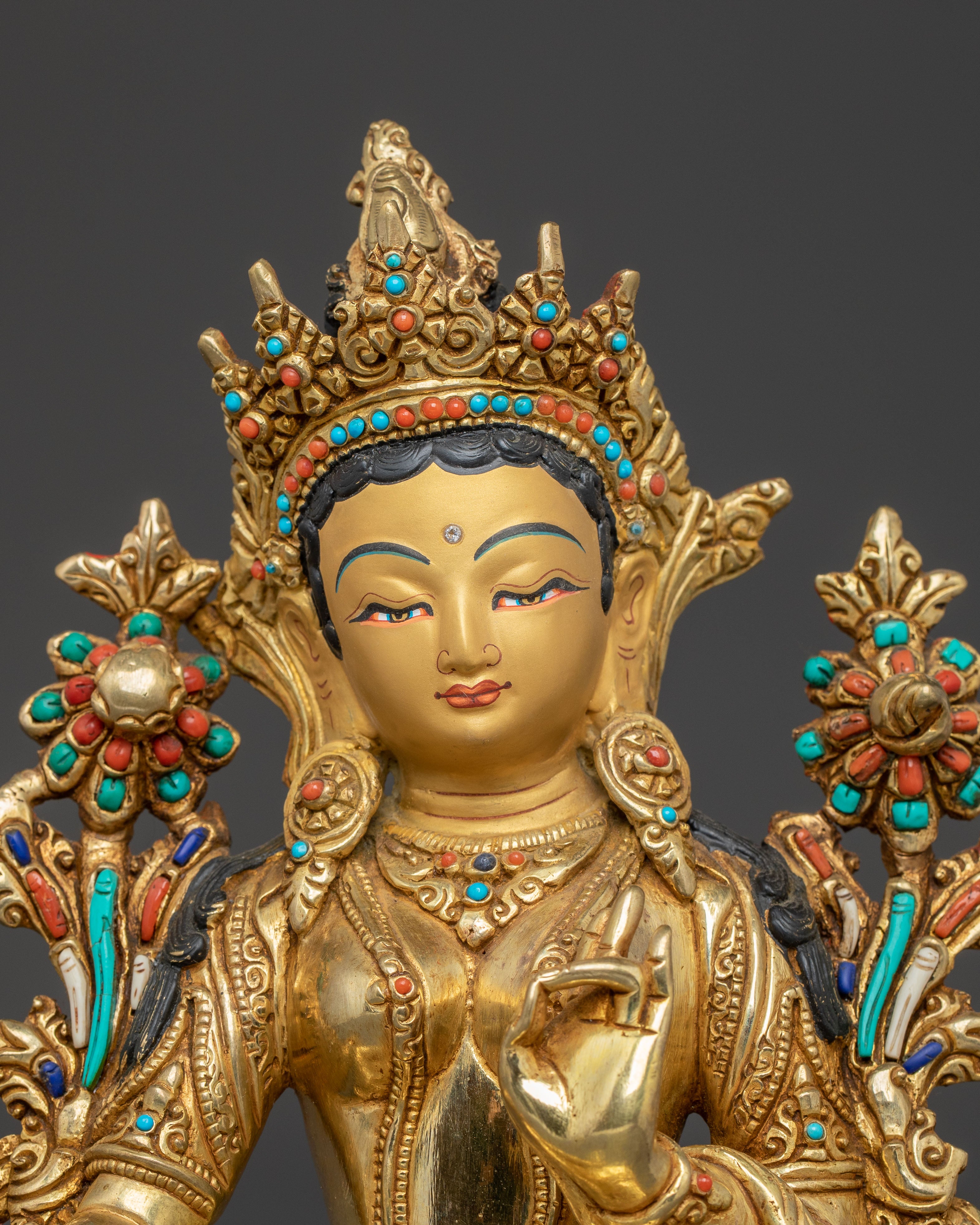 Green Tara Compassion Statue – Gilded Copper Artwork