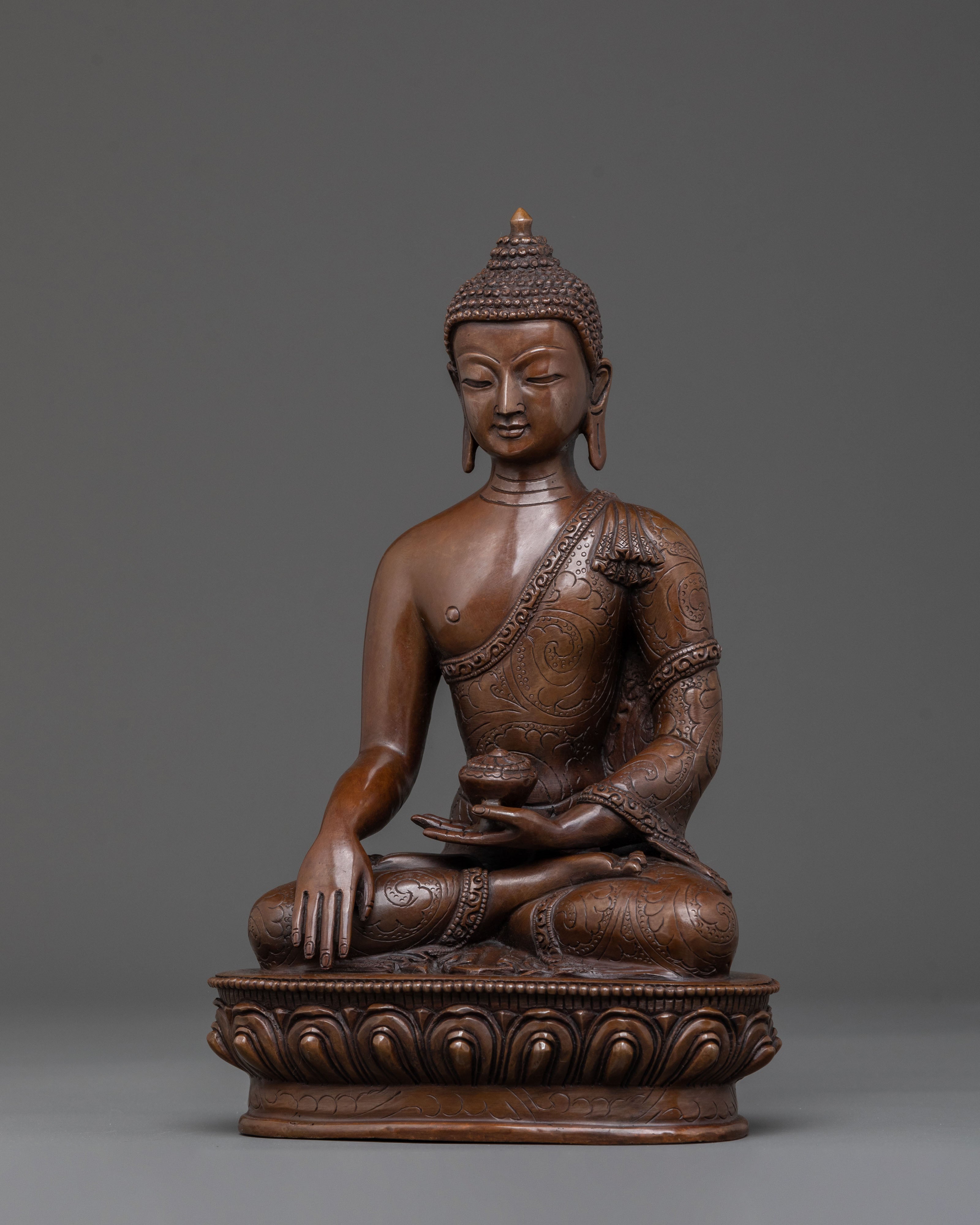 Shakyamuni Buddha: Oxidized Copper Figurine