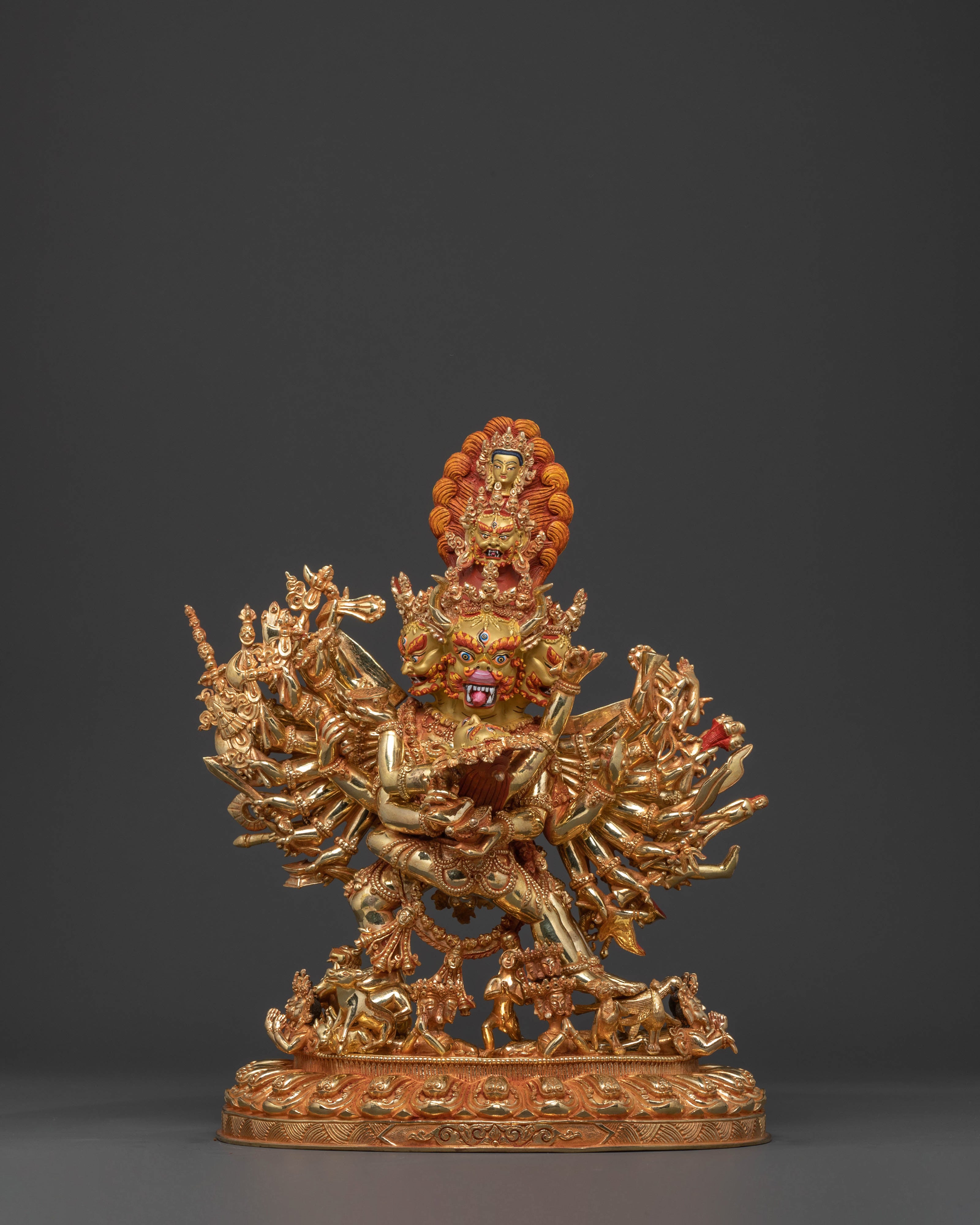 Sacred Yamantaka Statue: Hand-Gilded Copper Artistry