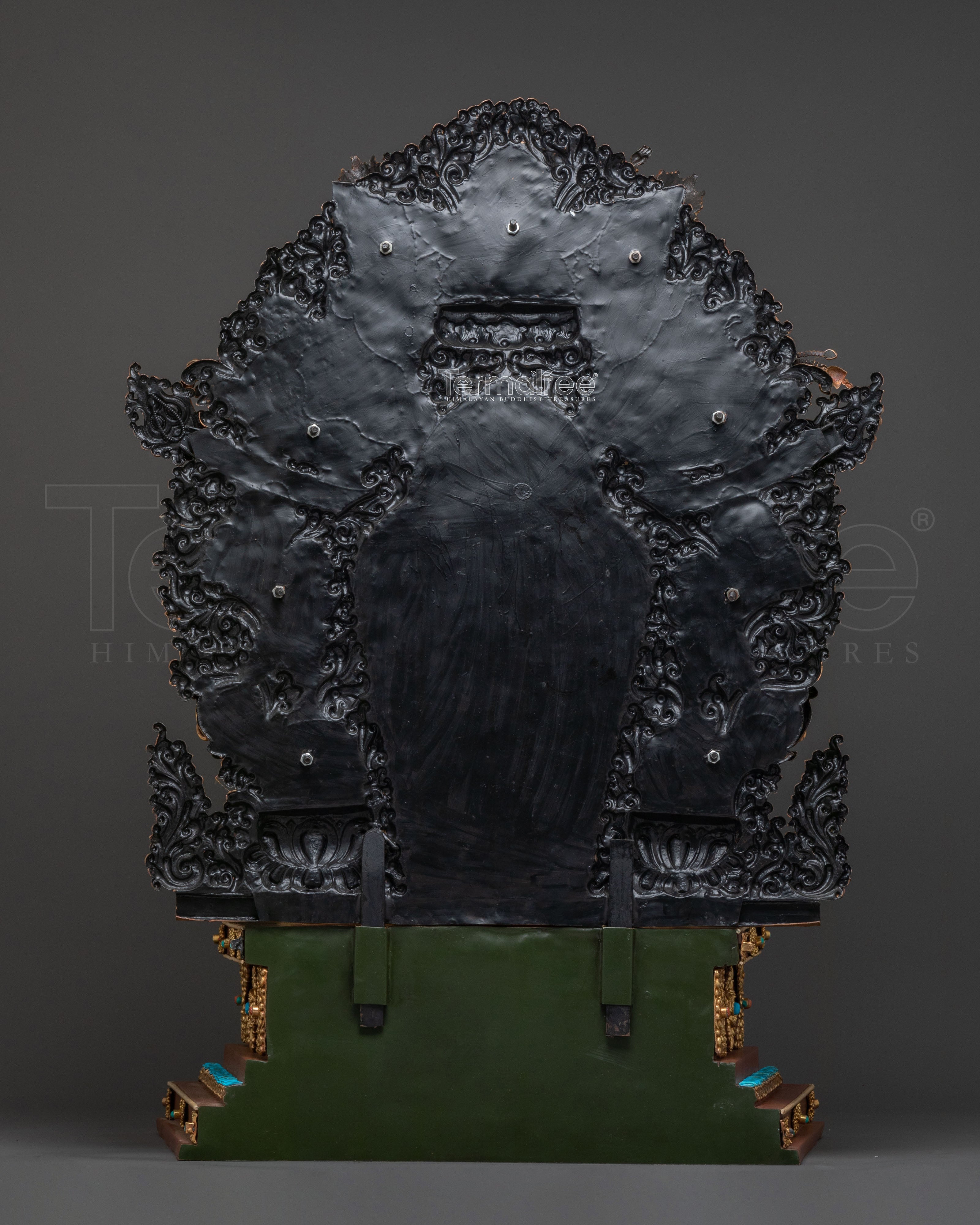 Majestic Chenrezig on Throne Statue with 24k Gold Glided and Gemstones Inlays