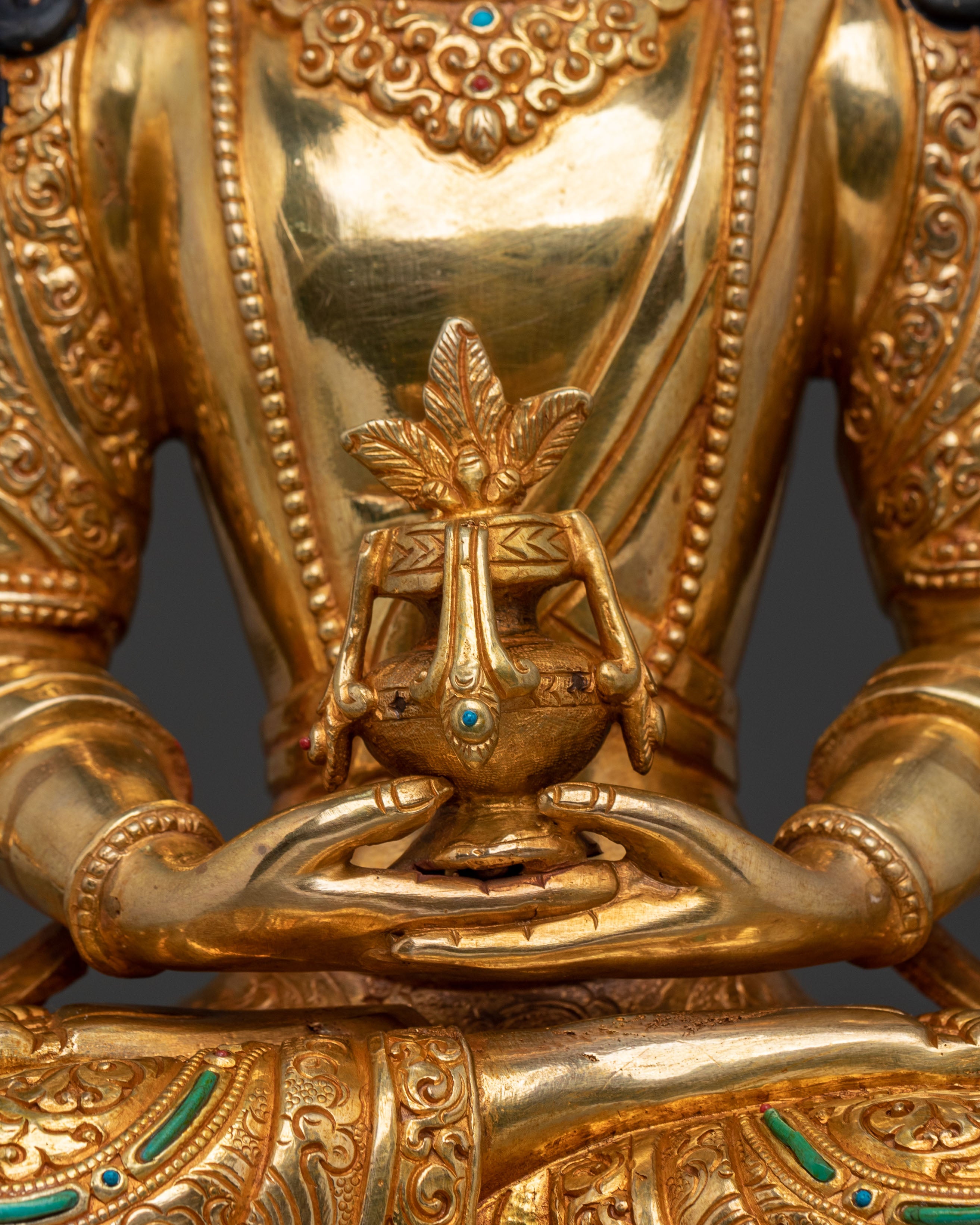 Handmade Amitayus Longevity Statue | 24K Gold Gilded