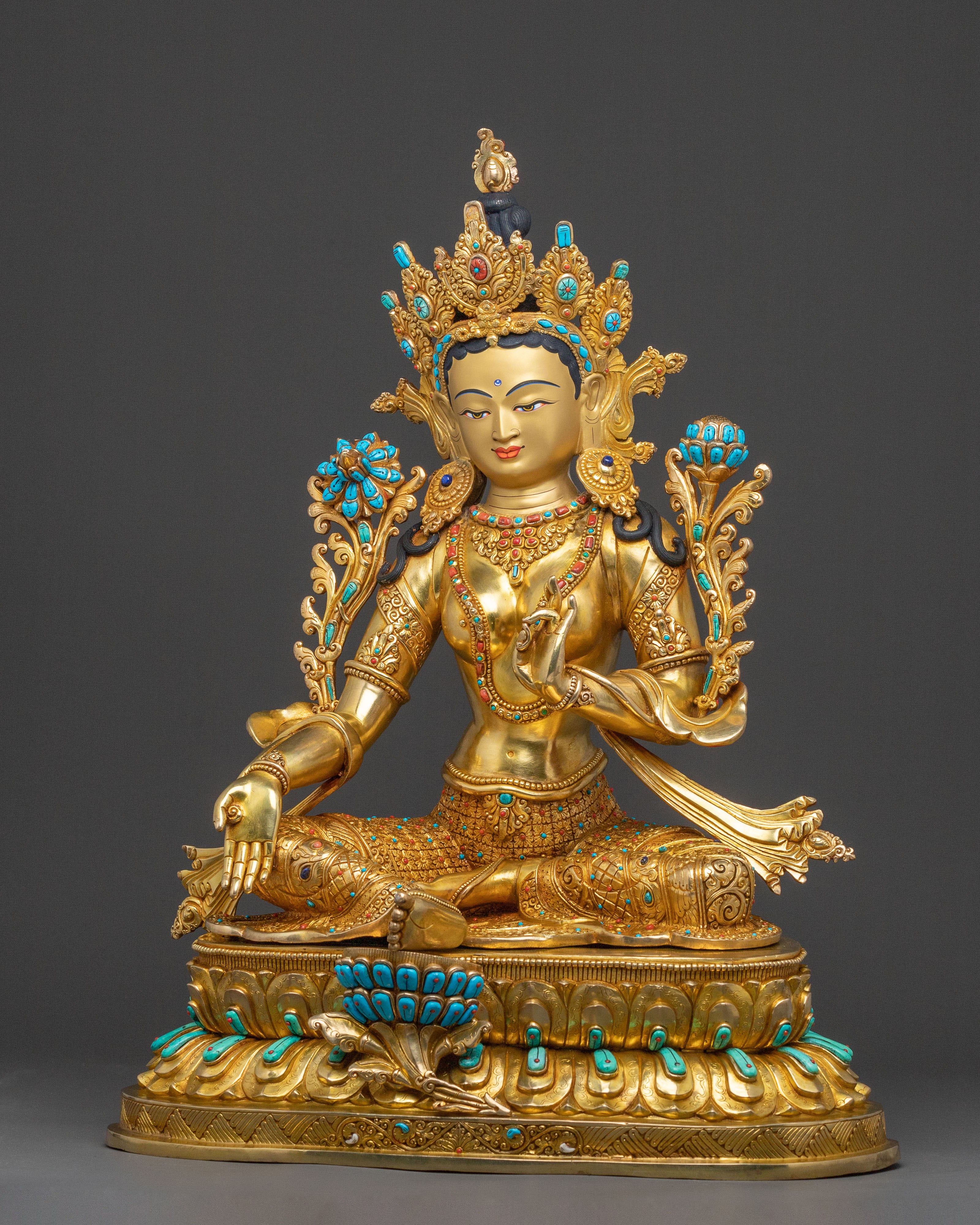 24K Gold Gilded Green Tara Statue | Liberator Figure
