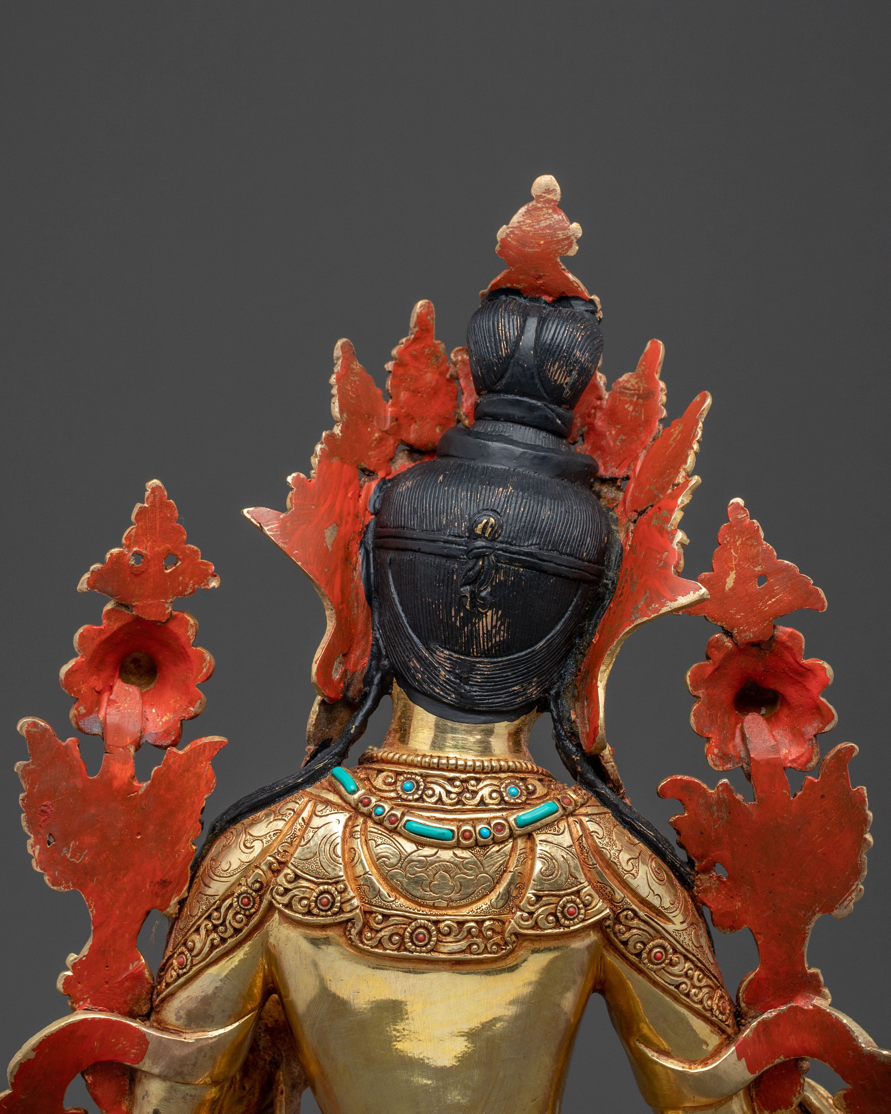 Handcrafted Green Tara Spiritual Statue | Exquisite 24K Gold Gilded