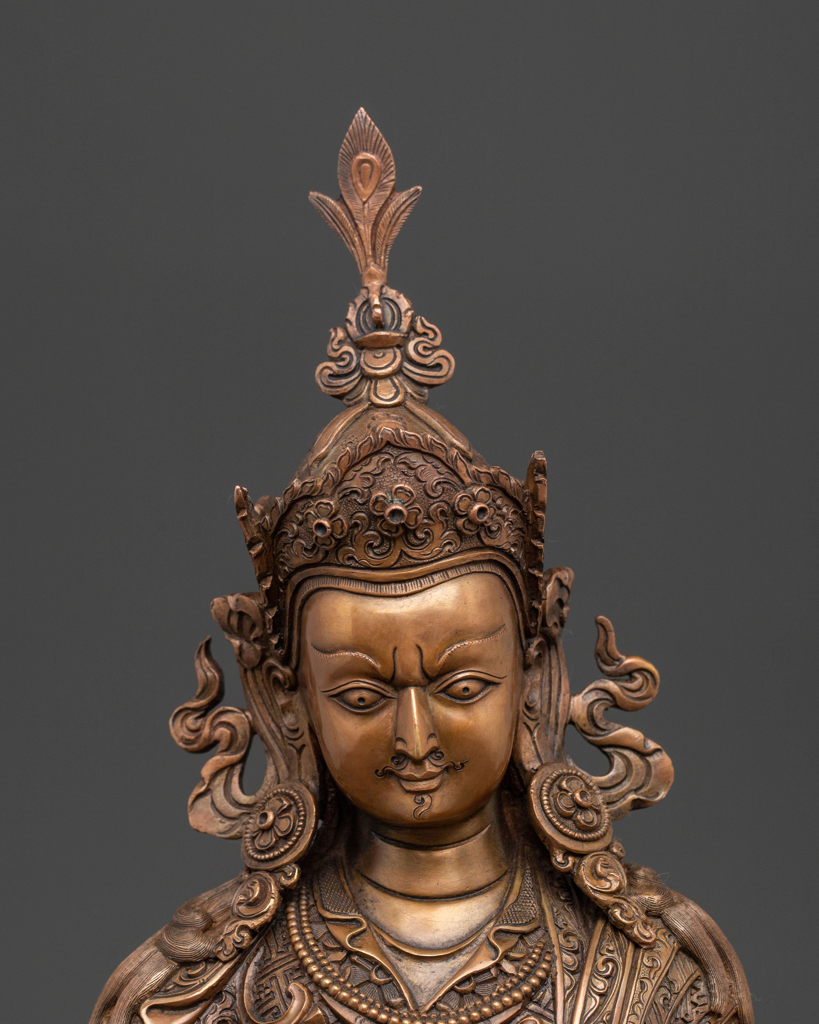 Padmasambhava Lotus Master Statue: Oxidized Copper Serenity
