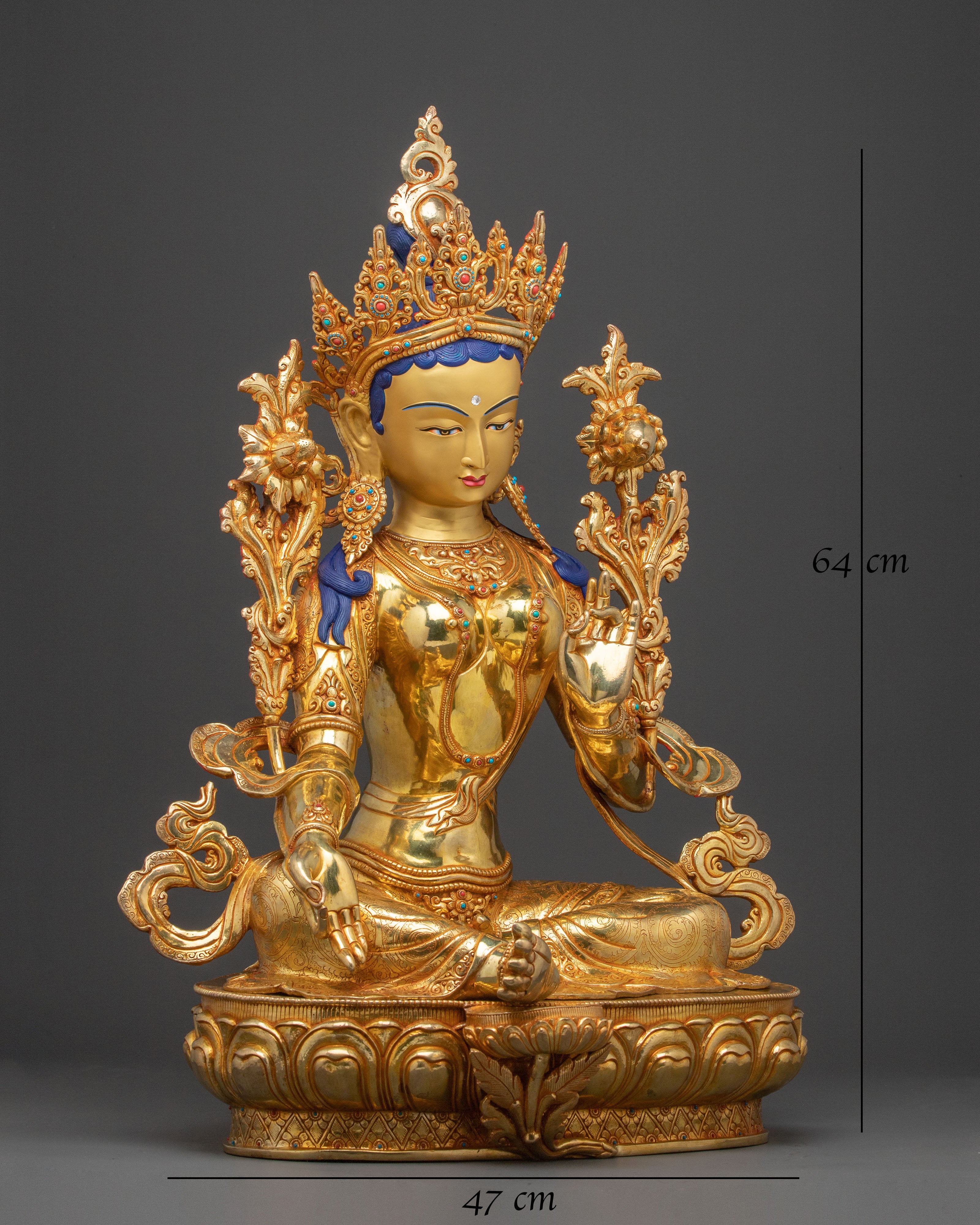 24K Gold Gilded Green Tara Spiritual Statue | Meditation Decor