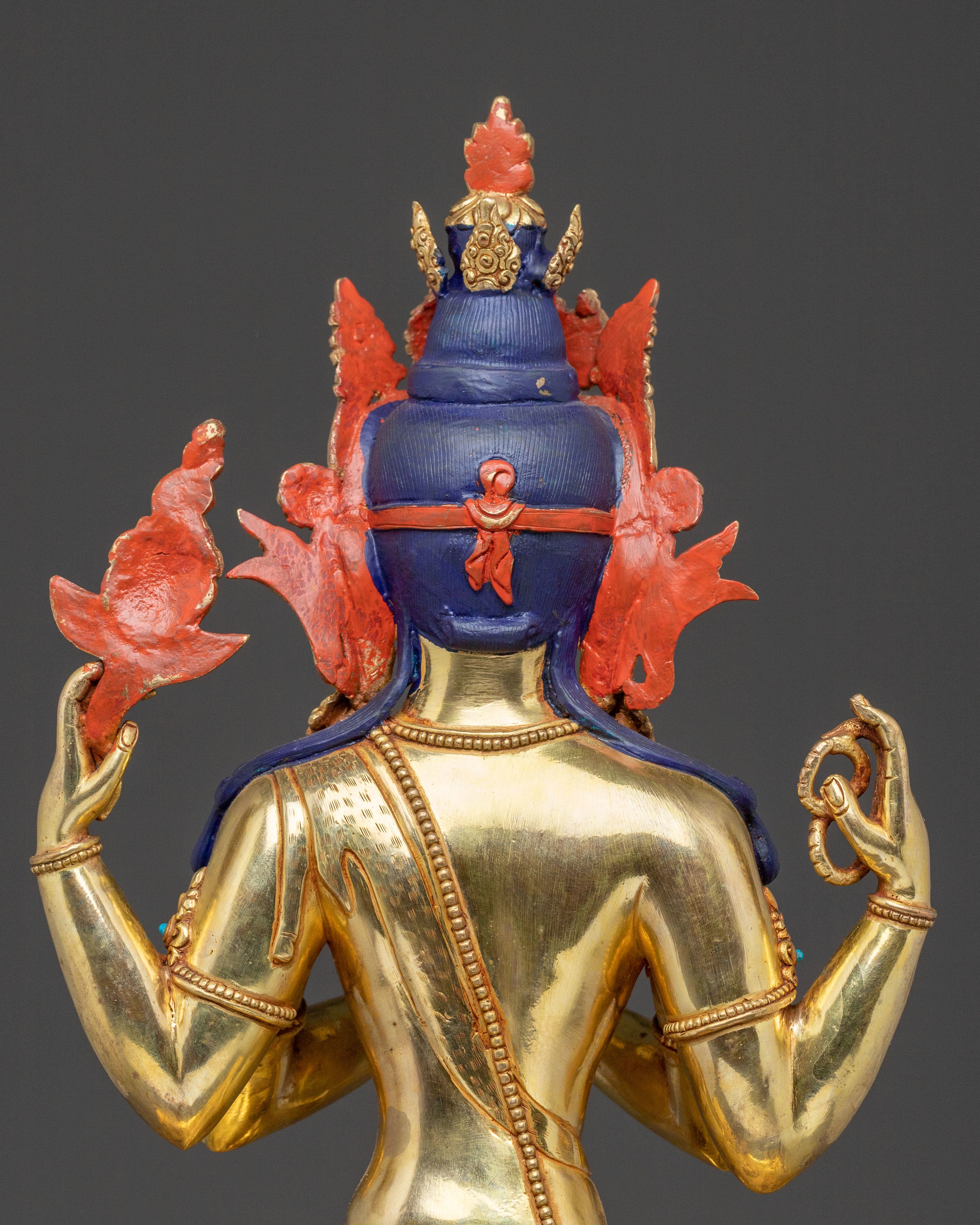 Sacred Statue of Chenrezig on Throne - Handcrafted Sacred Figure