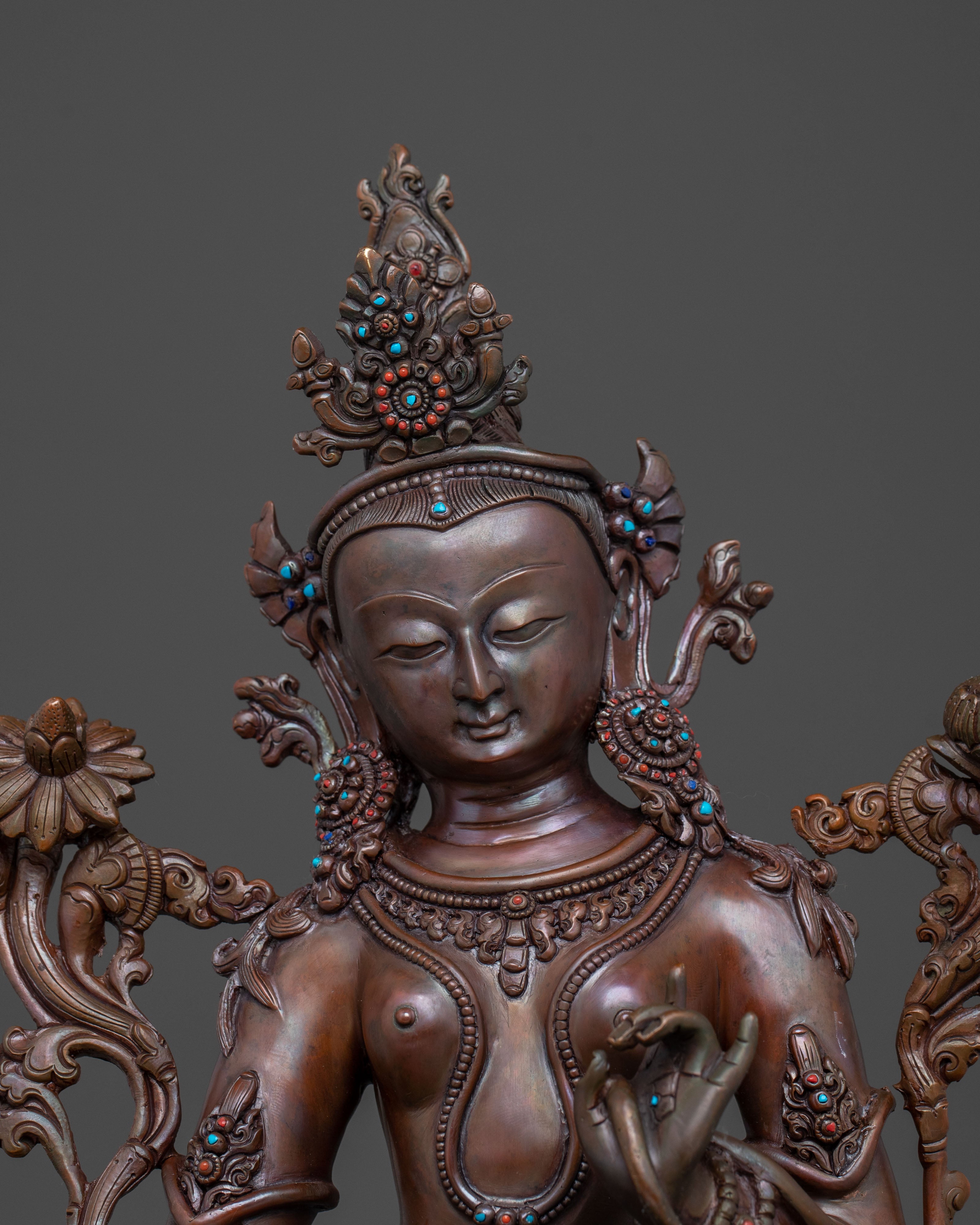 Mother Green Tara Oxidized Copper Statue