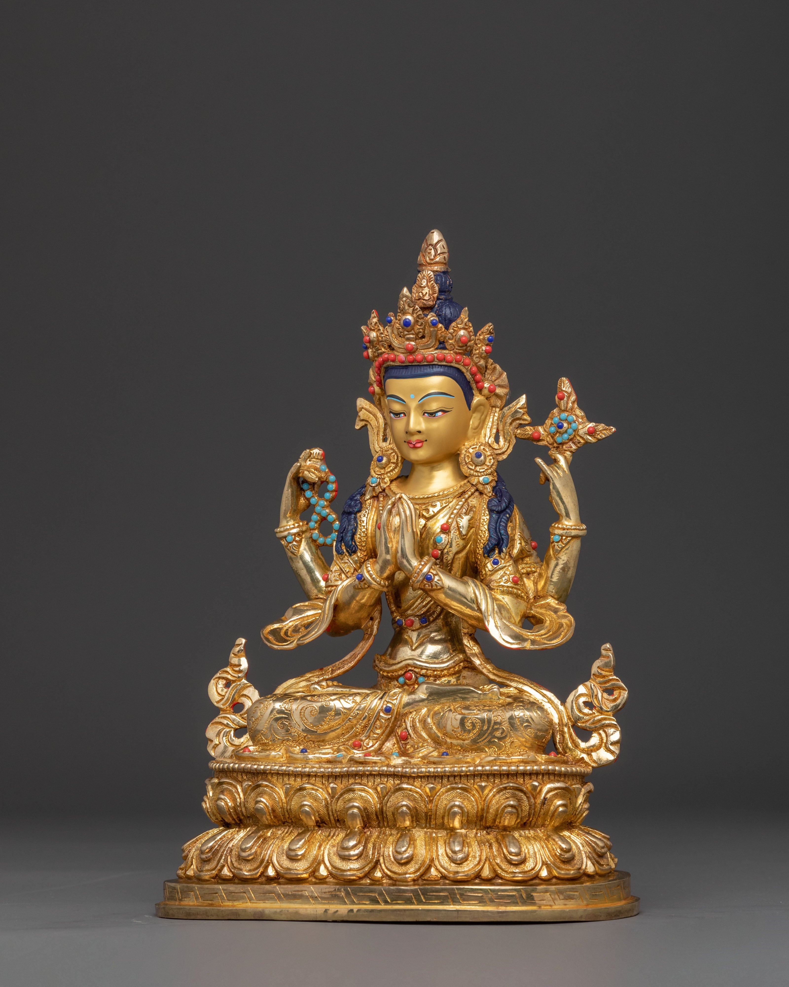 Chenrezig Bodhisattva Sacred Statue – 24K Gold Gilded Art