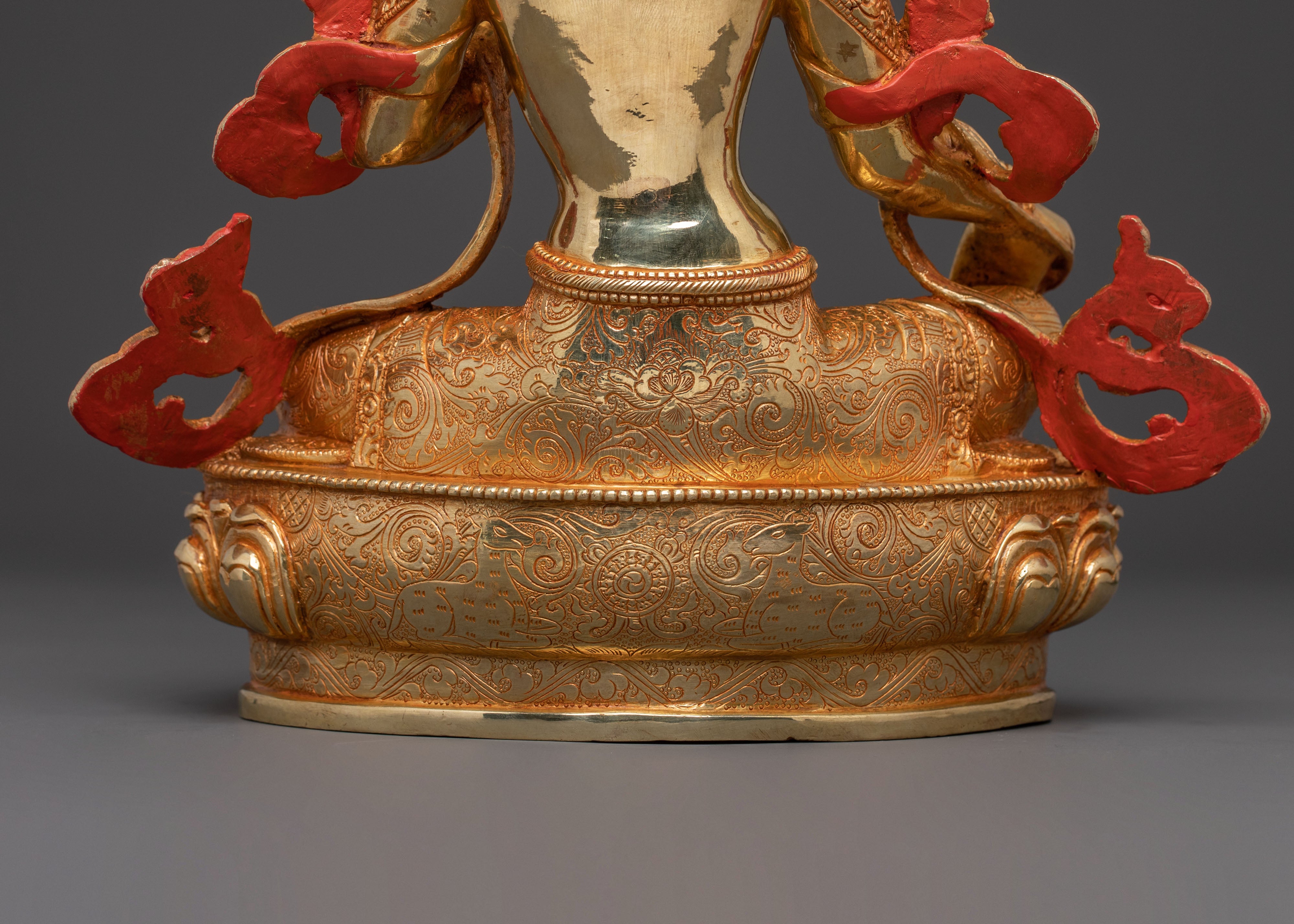 Handcrafted Goddess of Protection Green Tara Statue – 24K Gold Gilded Art