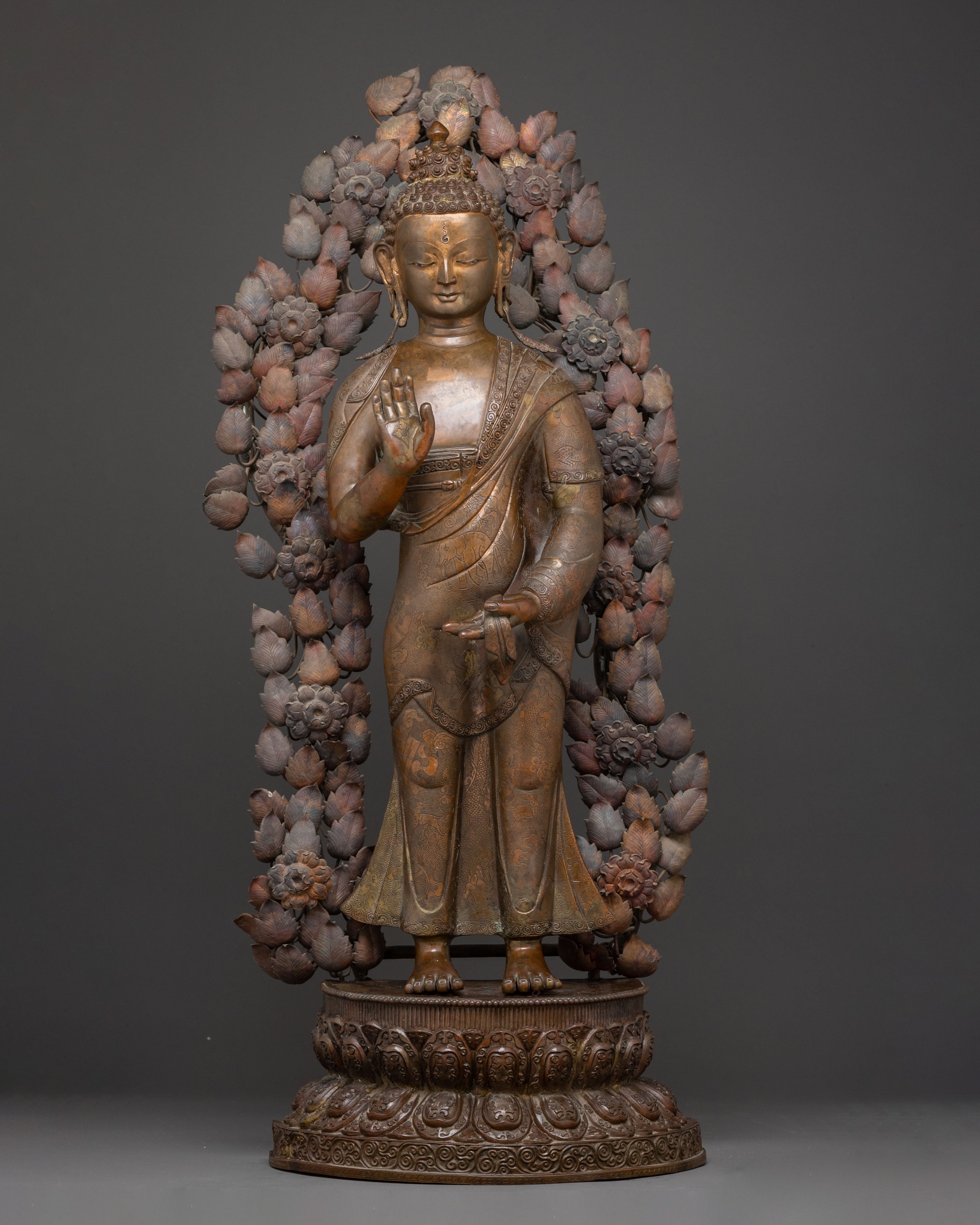 Handcrafted Copper Dipankara Buddha Statue with Antique Finish