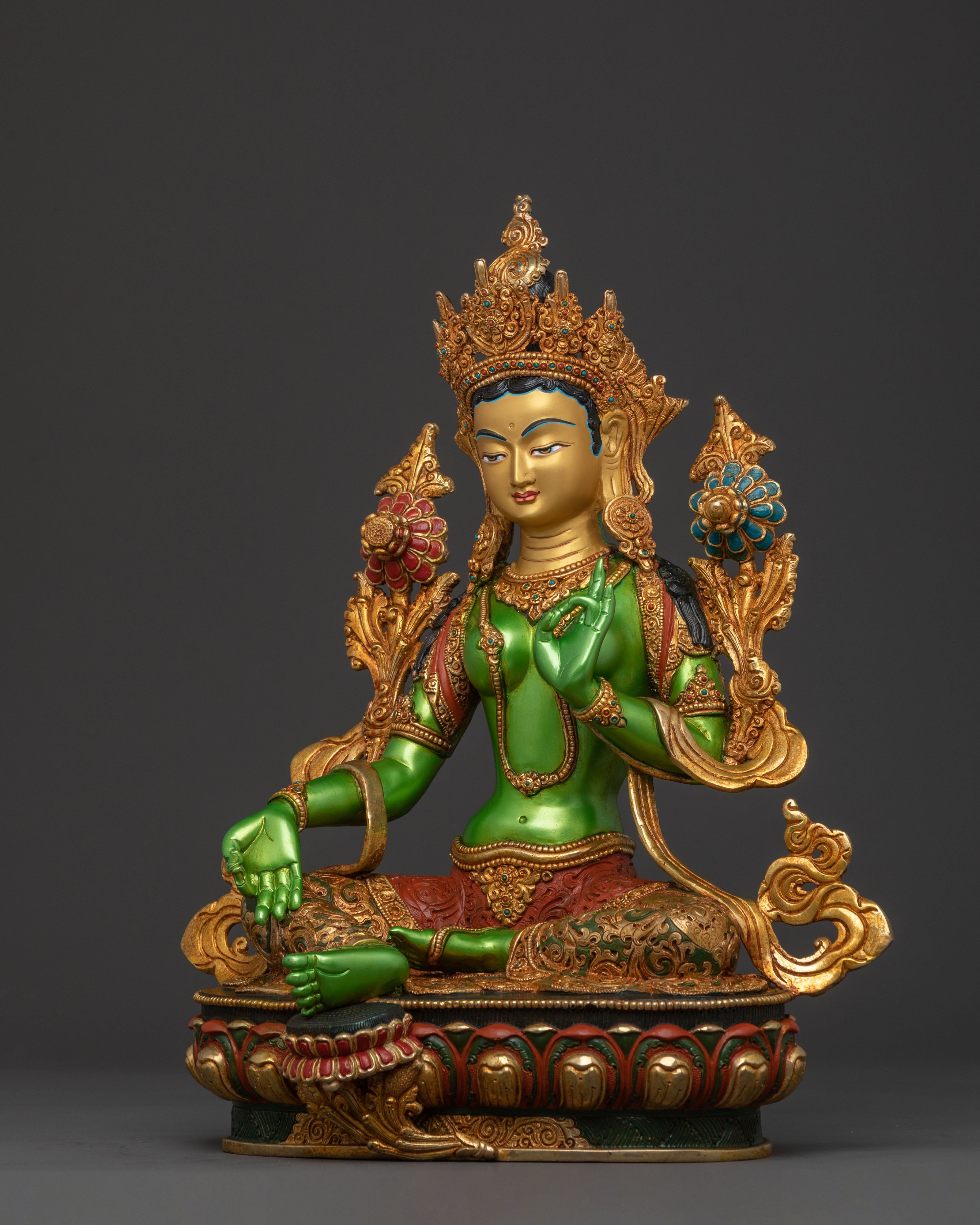 Mother Green Tara Statue | Lotus Seated Guardian