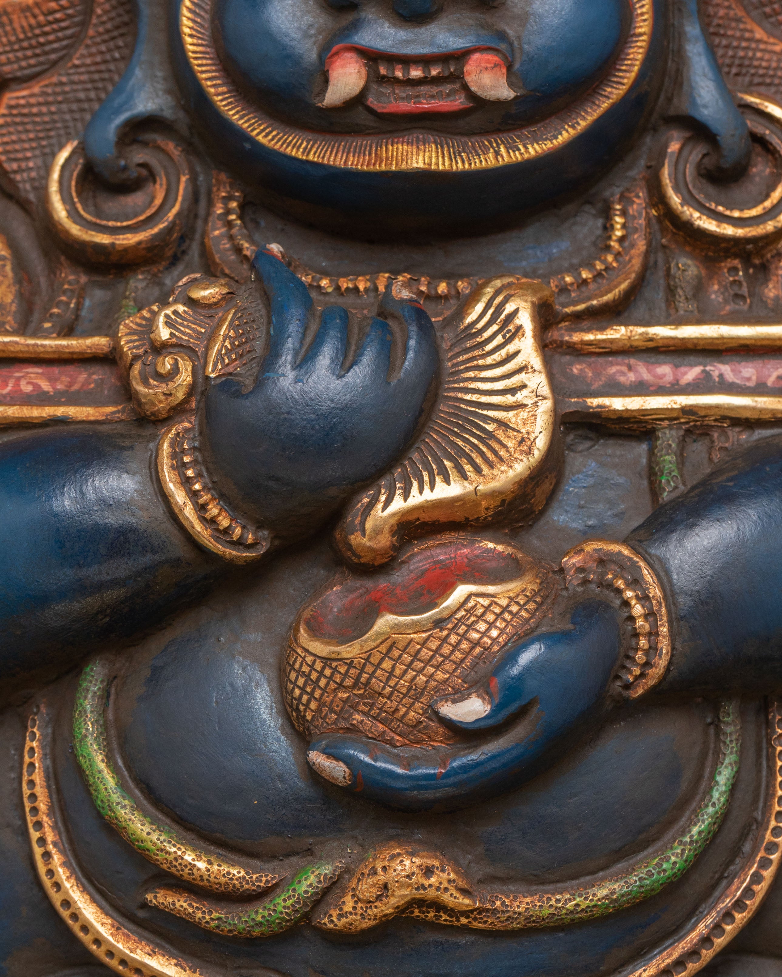 Shakya Mahakala Sacred Statue: 24K Gold Gilded Statue