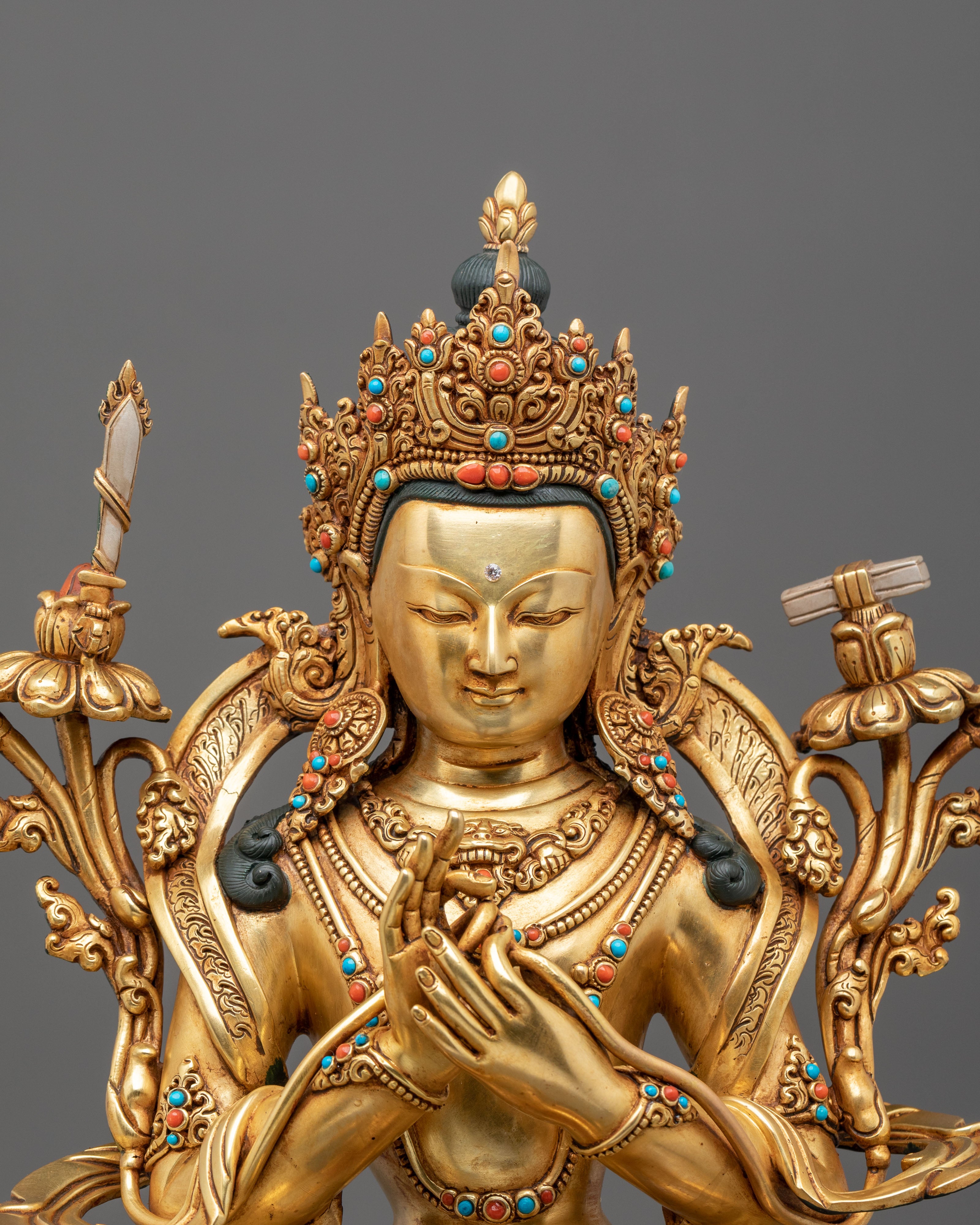 Tikshna Manjushri: 24K Gold Gilded Copper Statue