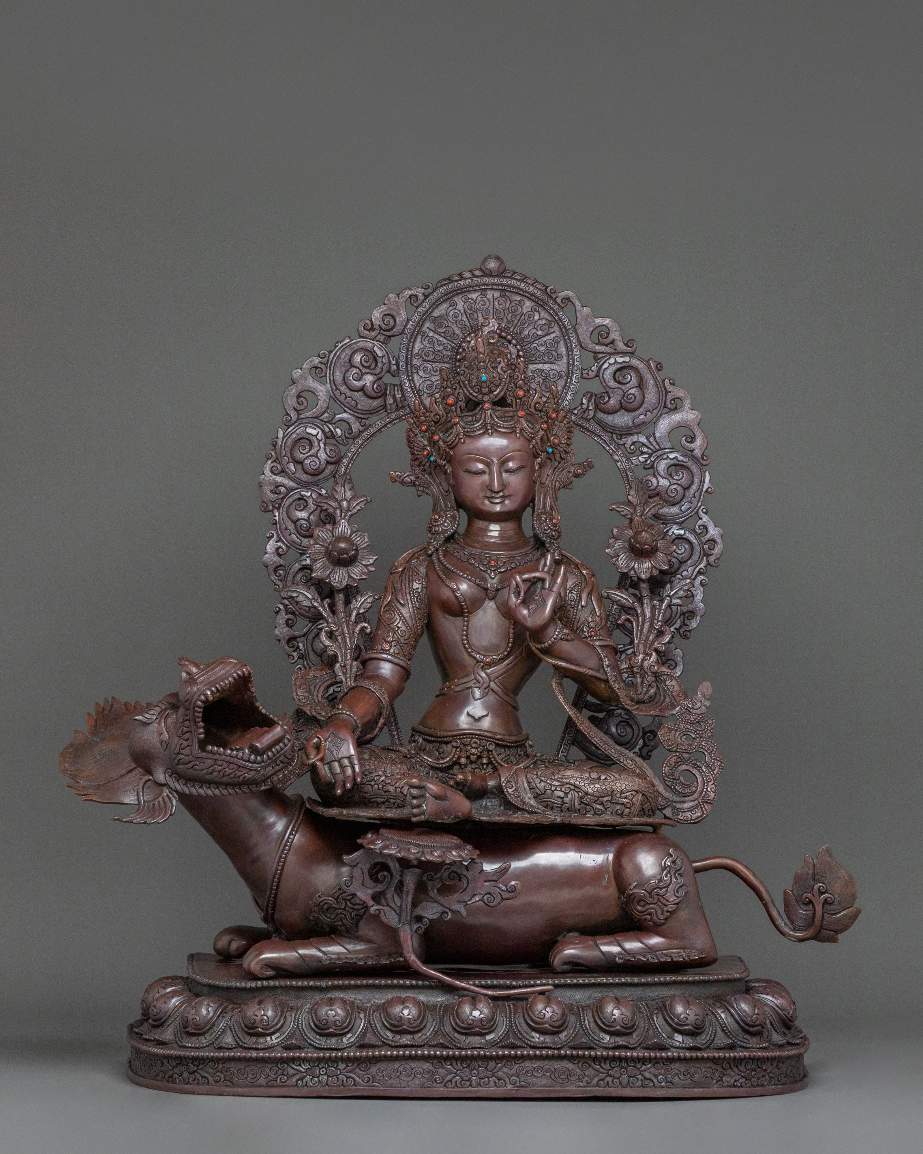 Green Tara Statue | Serene Oxidized Copper Guardian