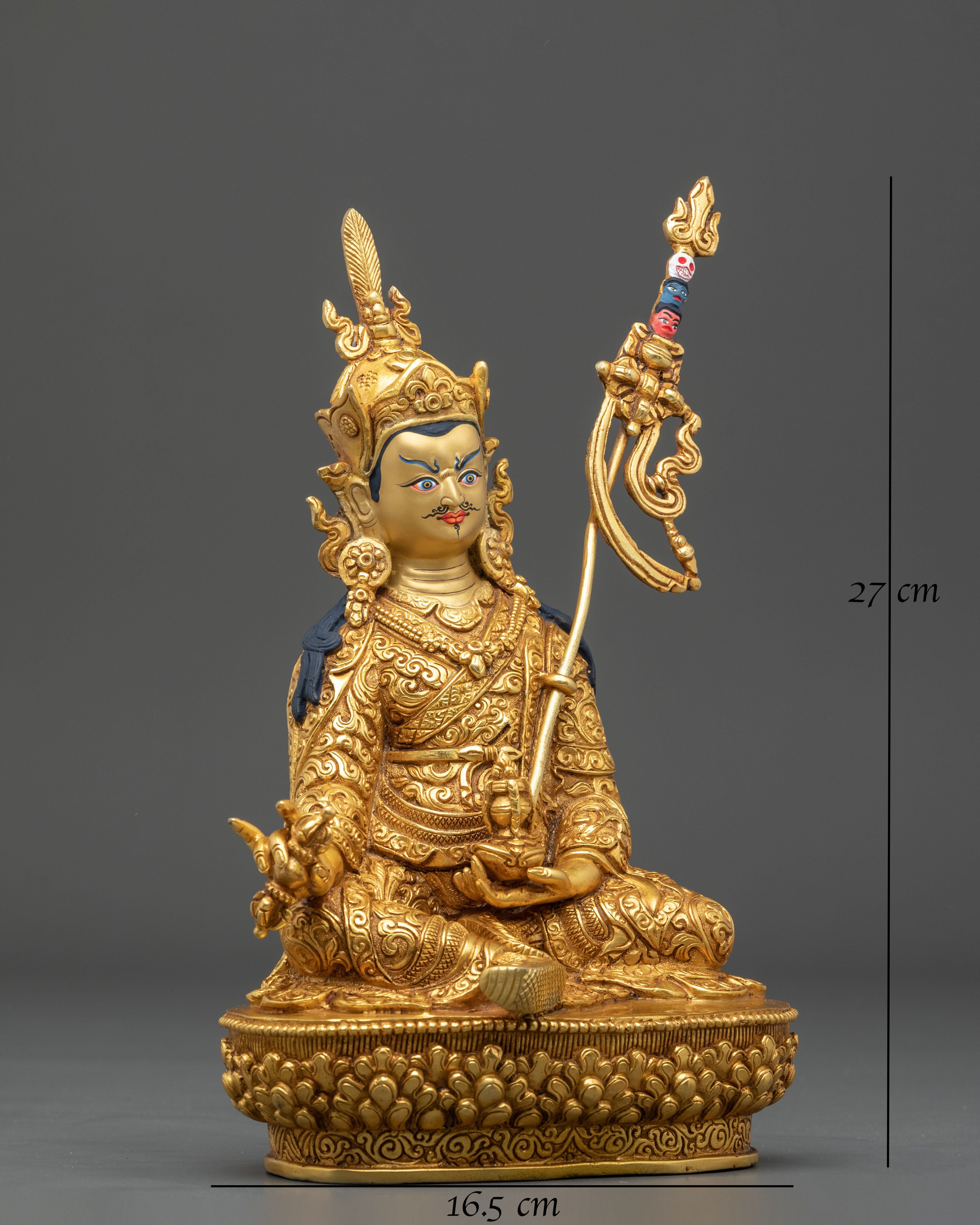 Handmade Guru Rinpoche Spiritual Sculpture with 24K Gold Gliding