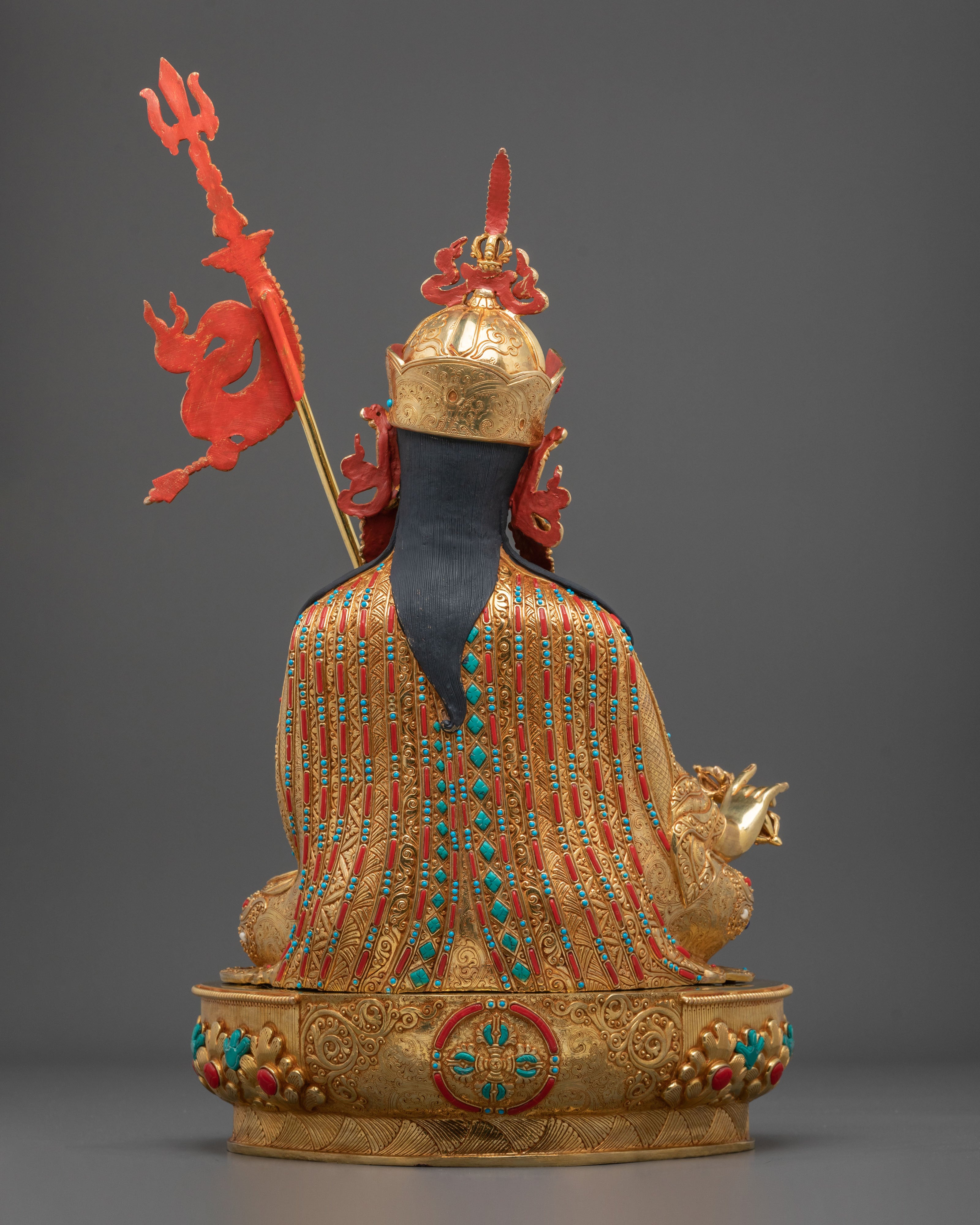 24K Gold Gilded Copper Figurine of Guru Rinpoche