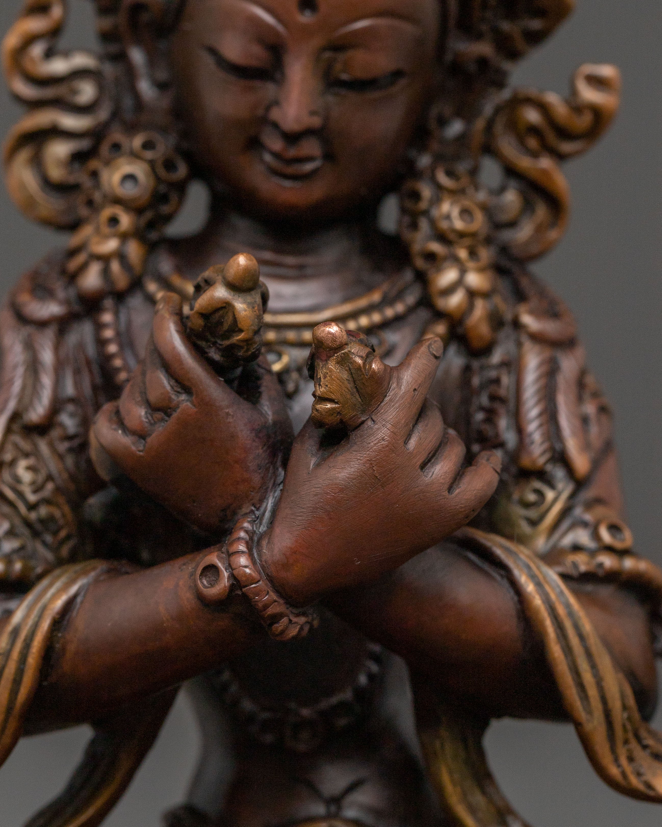 Lord of Esoteric Wisdom Vajradhara Statue - Oxidized Copper