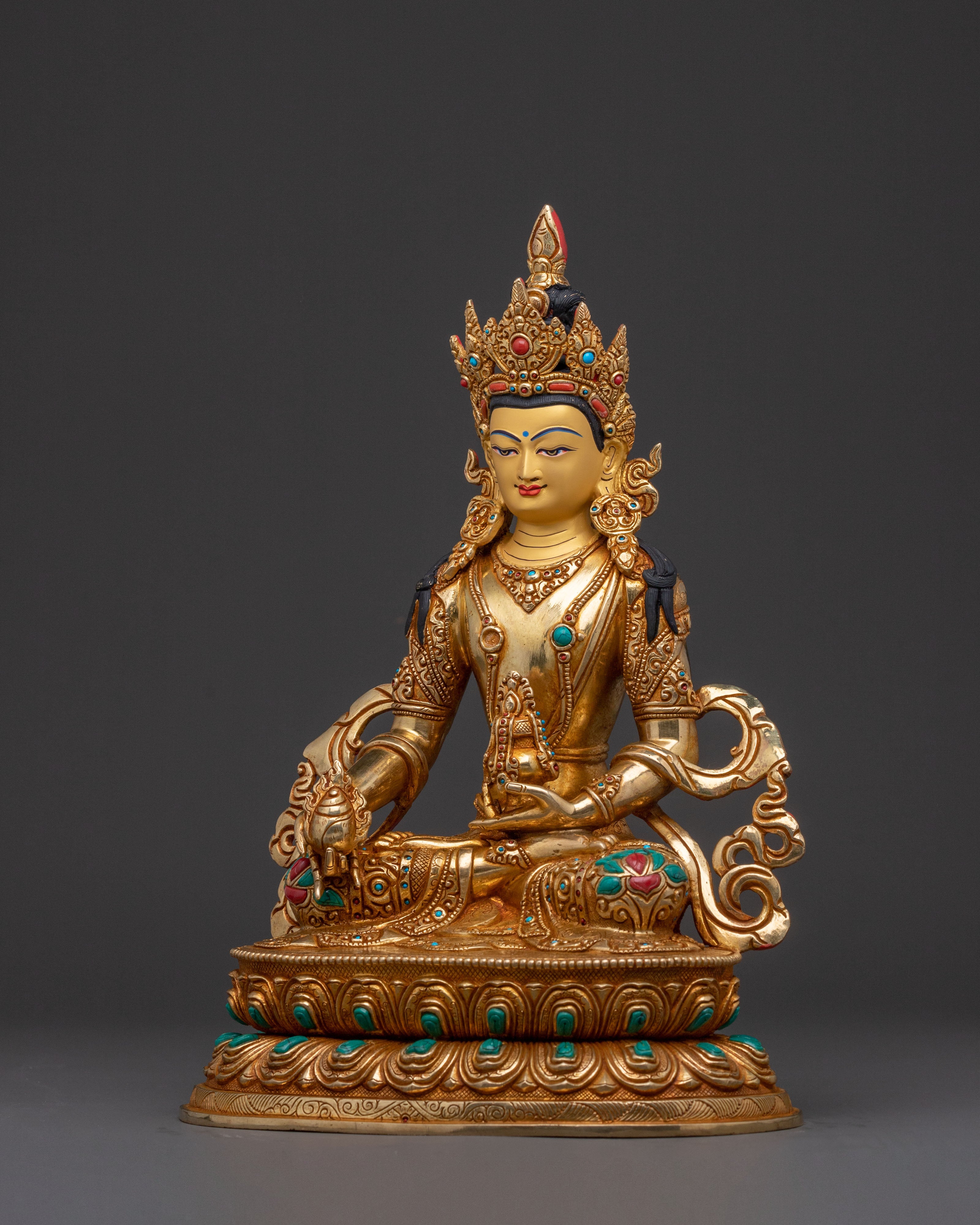Golden Kshitigarbha Copper Statue | Serene Devotional Art
