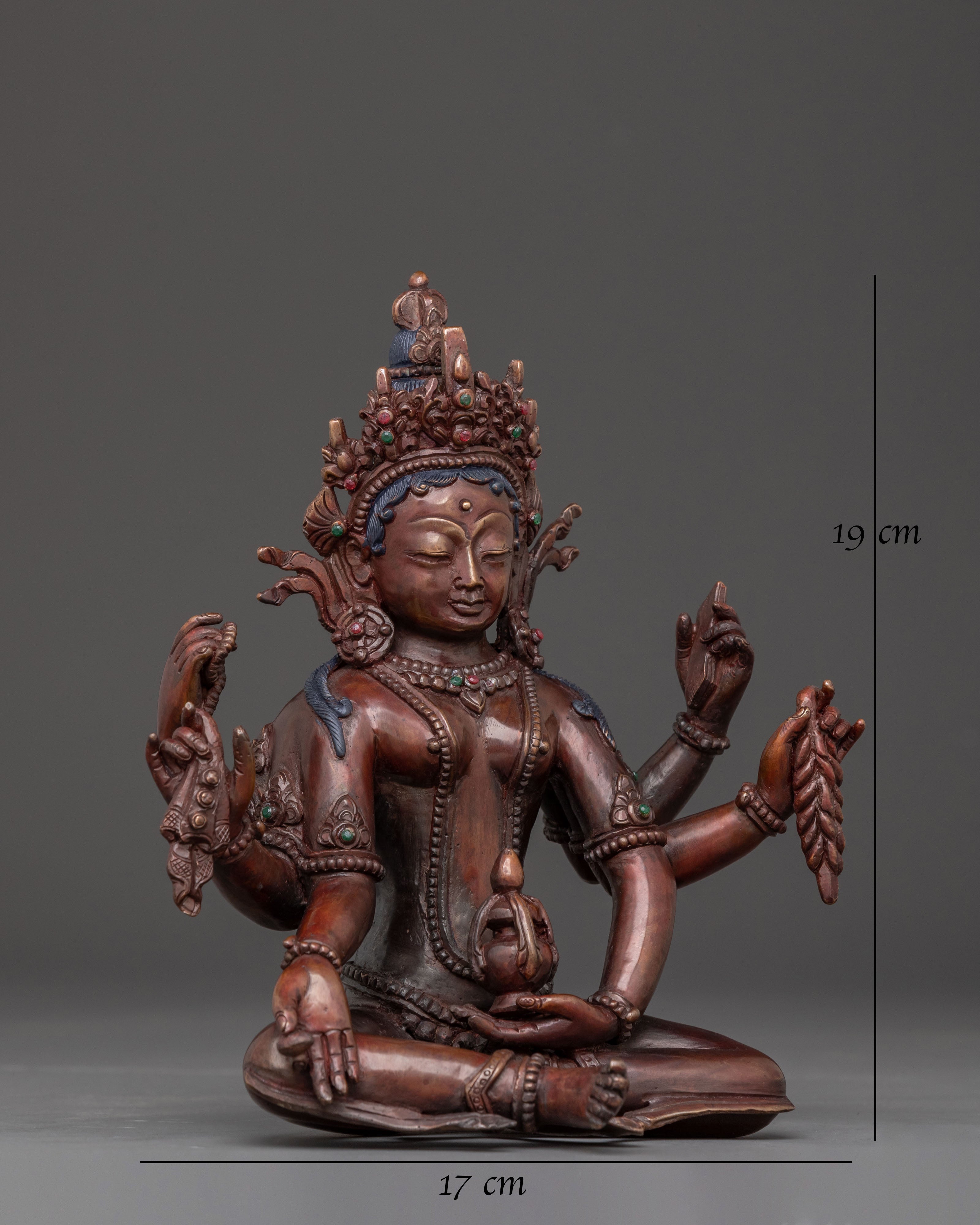 Handcrafted Vasudhara Deity Statue - Oxidized Copper Sculpture