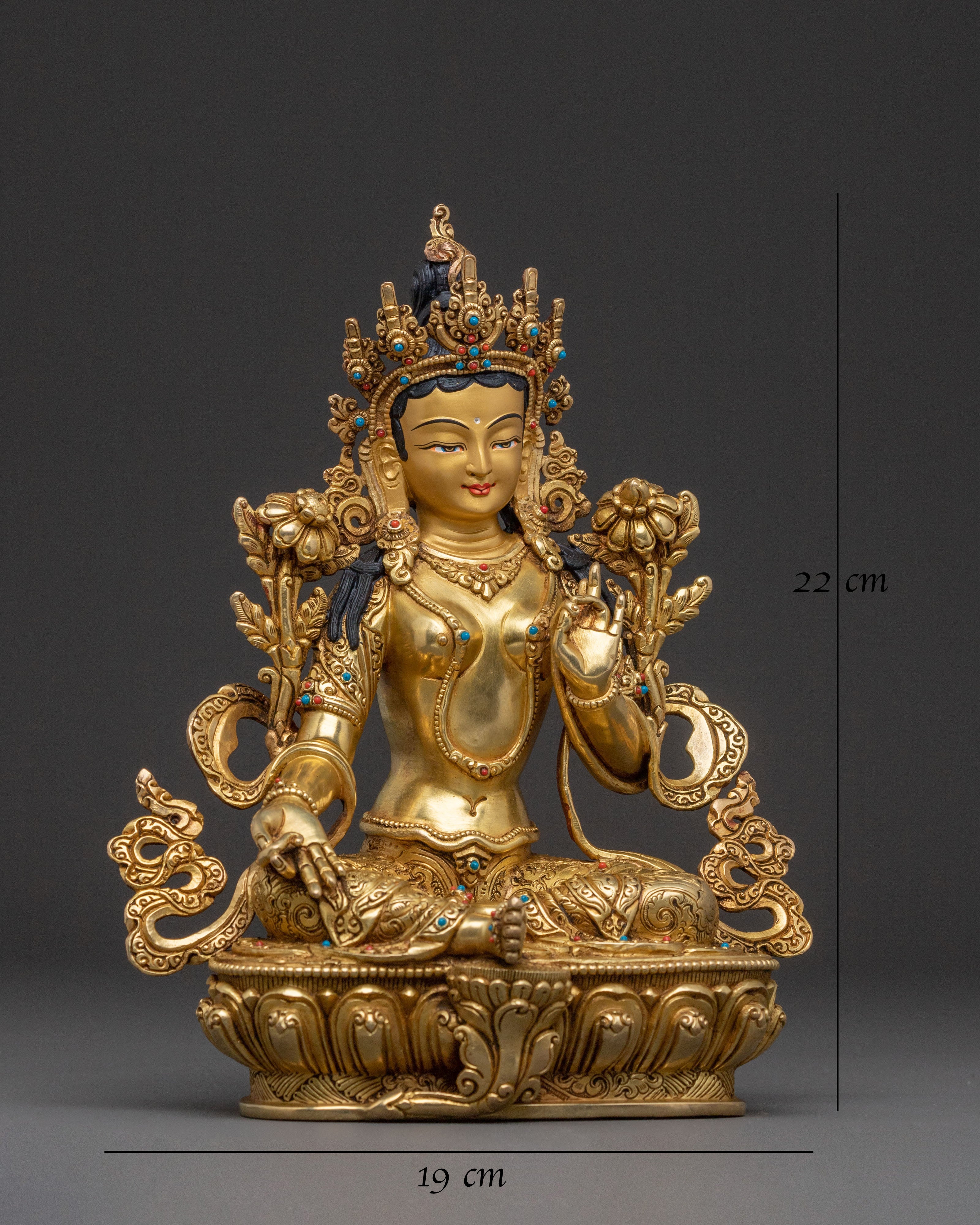 Handcrafted Statue of Green Tara – Exquisite Gilded Copper